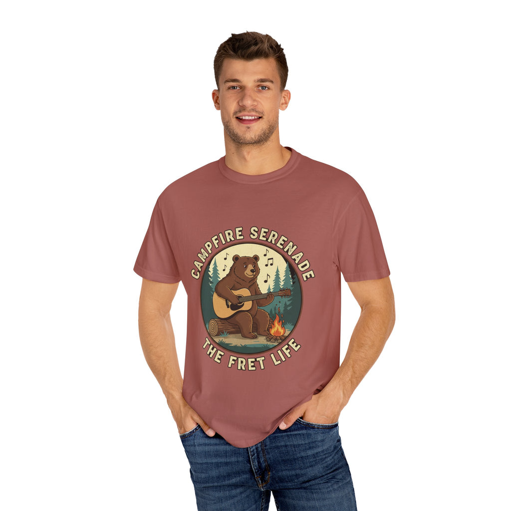 Campfire Serenade, Bear playing guitar design Garment-Dyed T-shirt