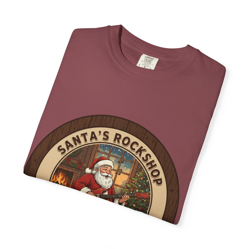 Santa's Rockshop Tee: Where the Elves Tune Up and Santa Shreds!