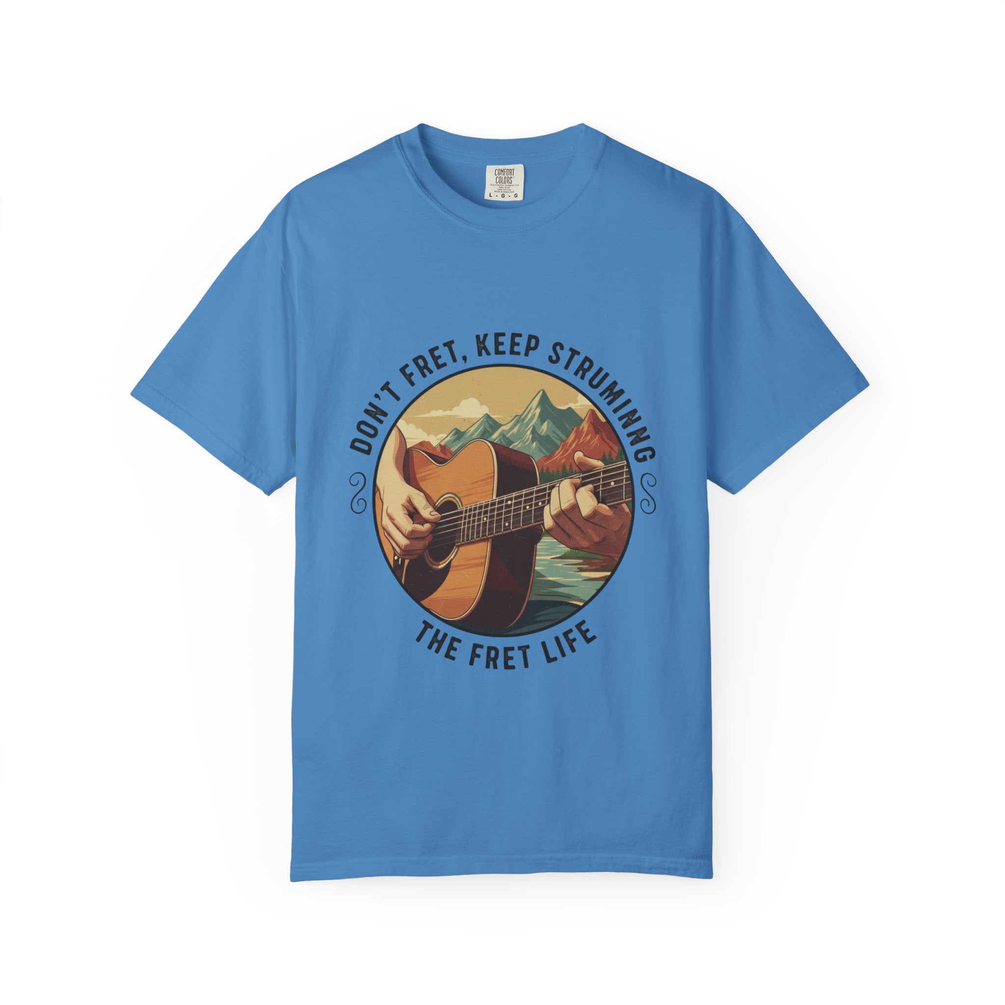 Don't Fret, Keep Strumming: Mountain Lake Serenade Tee
