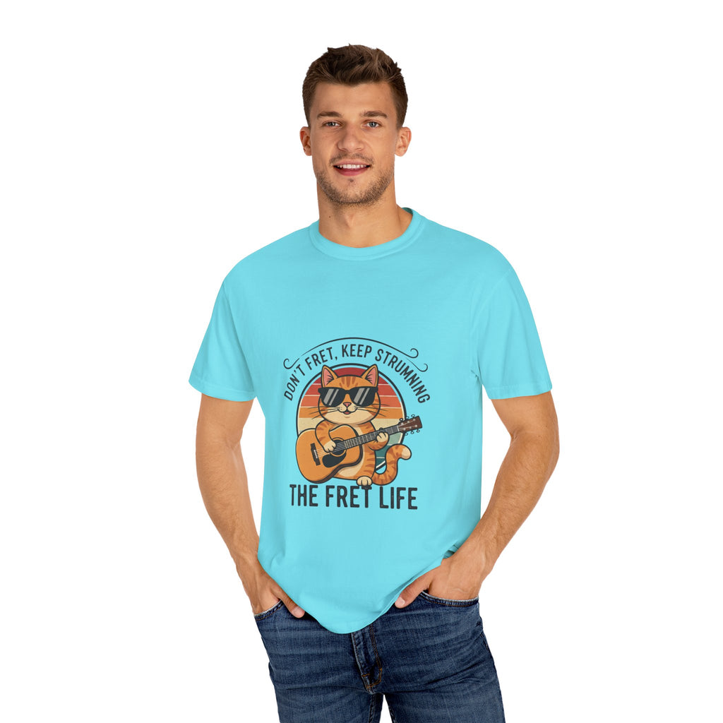 Don't Fret, Keep Strumming: Cat & Guitar Lover's Tee