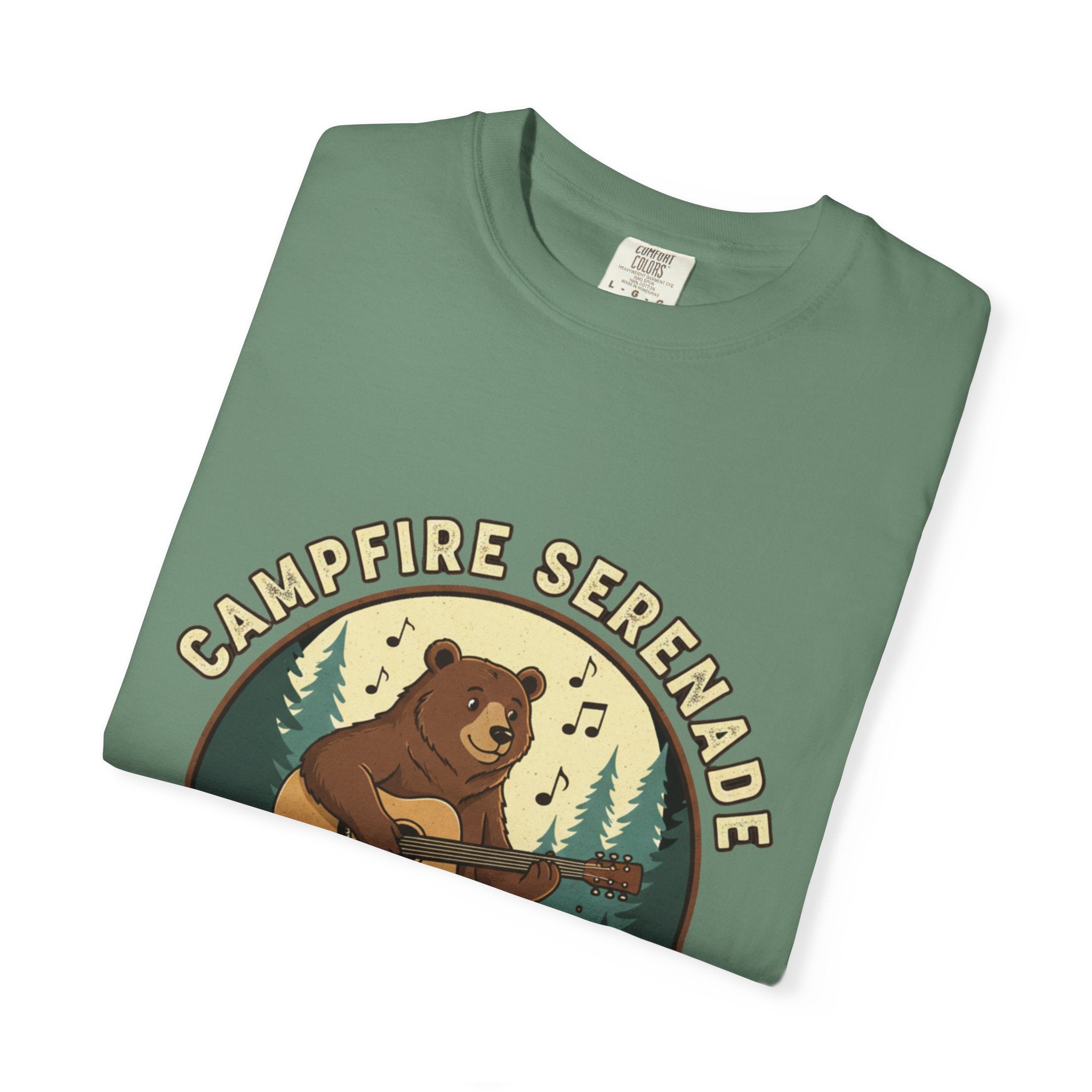 Campfire Serenade, Bear playing guitar design Garment-Dyed T-shirt