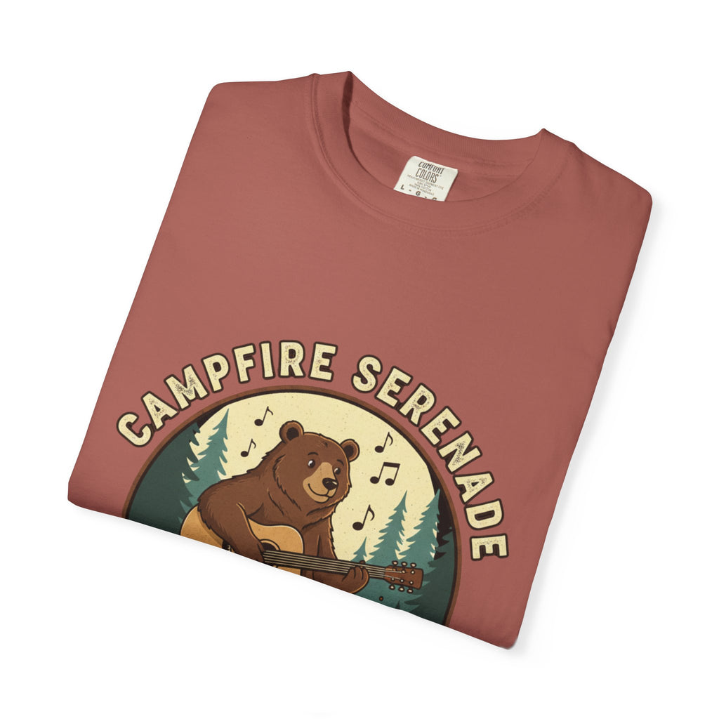Campfire Serenade, Bear playing guitar design Garment-Dyed T-shirt