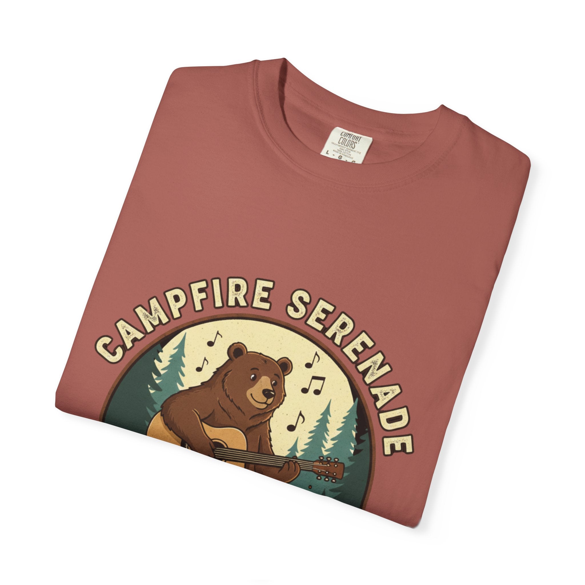 Campfire Serenade, Bear playing guitar design Garment-Dyed T-shirt