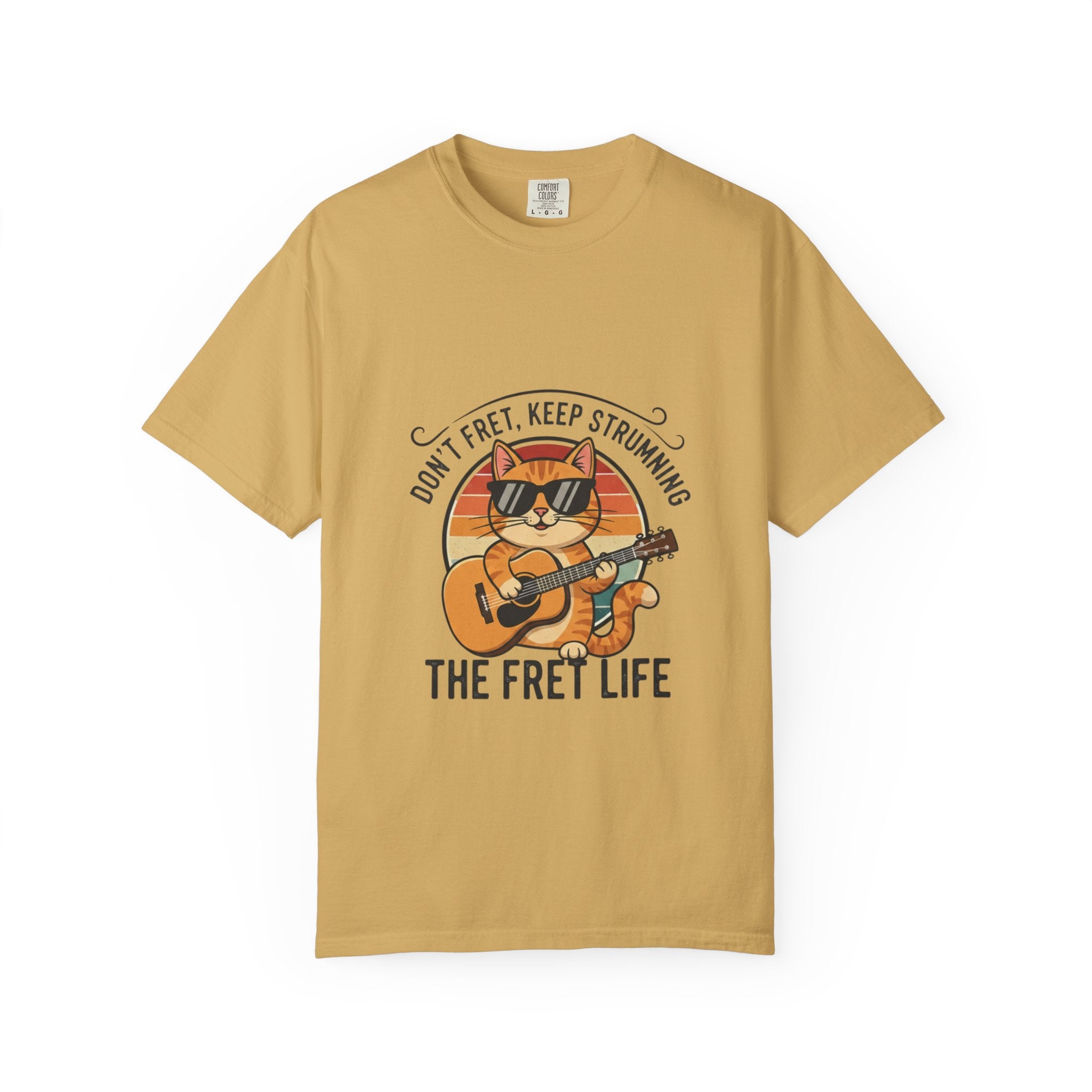 Don't Fret, Keep Strumming: Cat & Guitar Lover's Tee