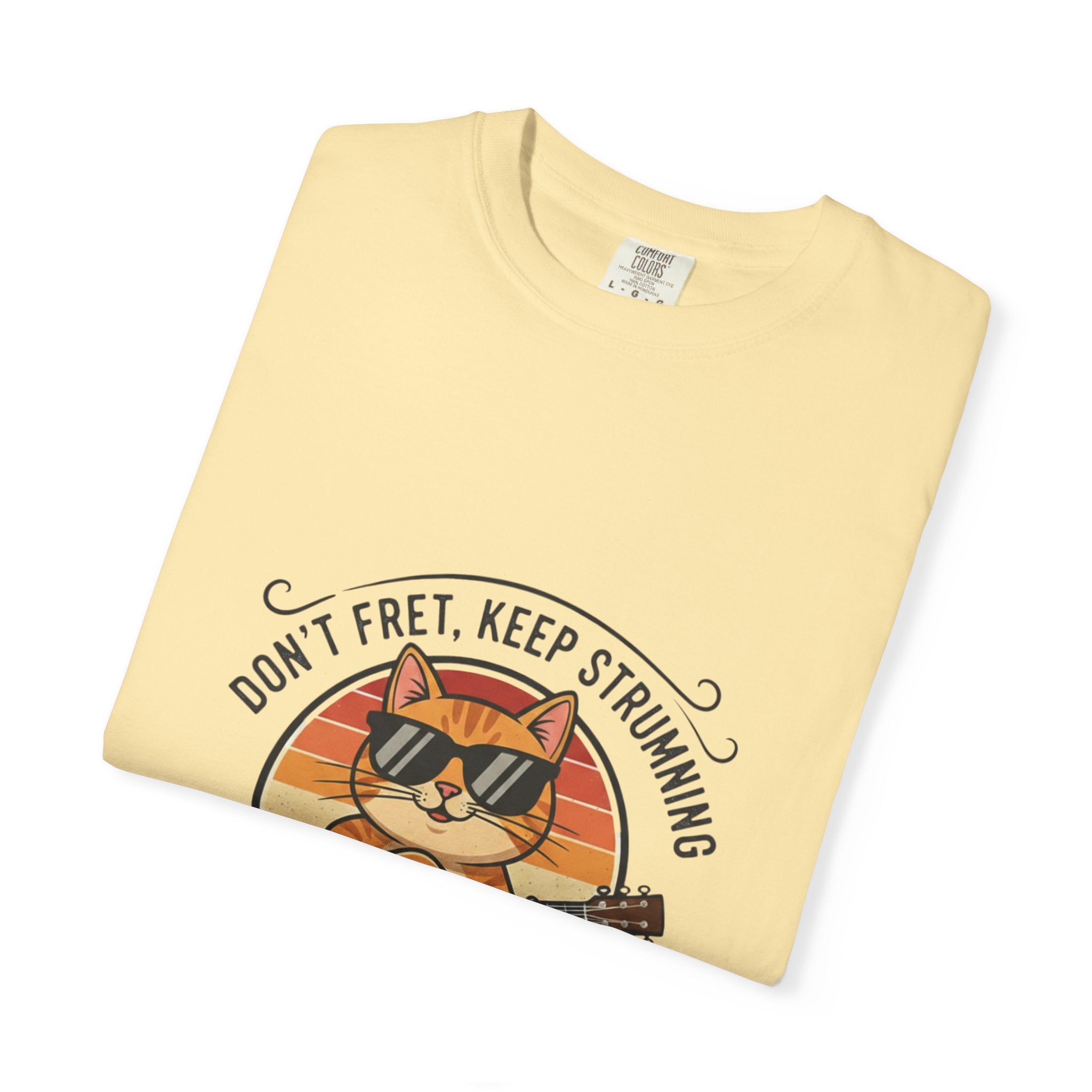 Don't Fret, Keep Strumming: Cat & Guitar Lover's Tee