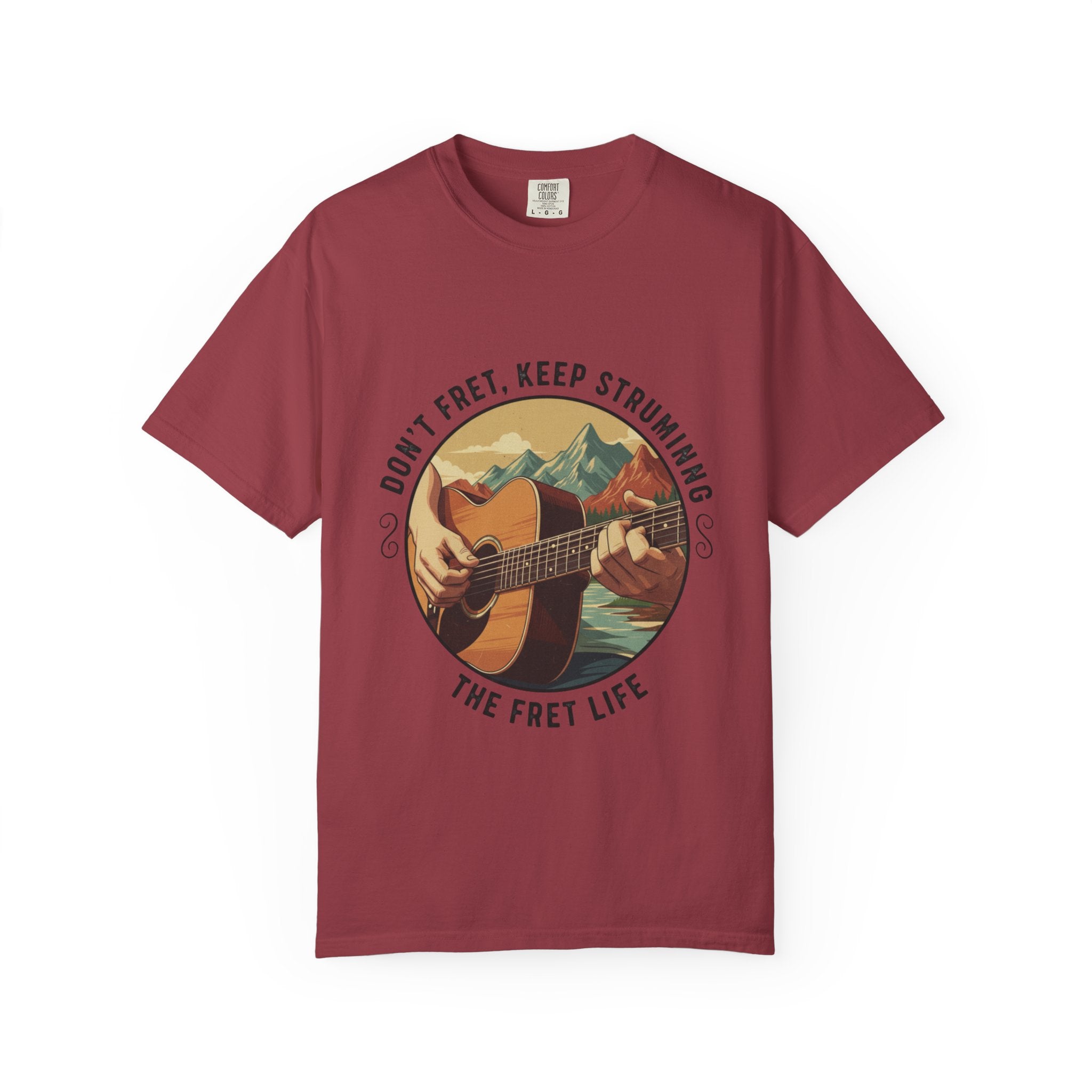 Don't Fret, Keep Strumming: Mountain Lake Serenade Tee