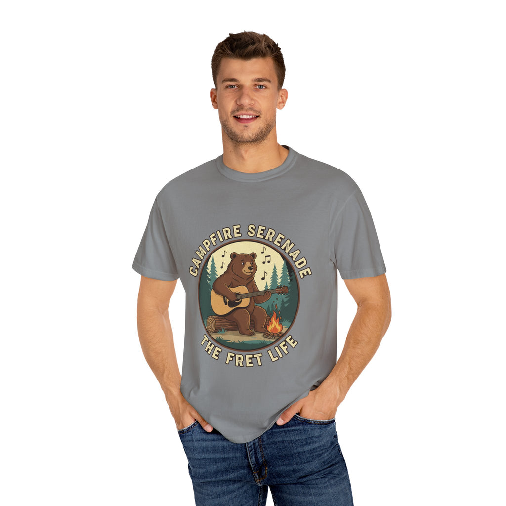 Campfire Serenade, Bear playing guitar design Garment-Dyed T-shirt