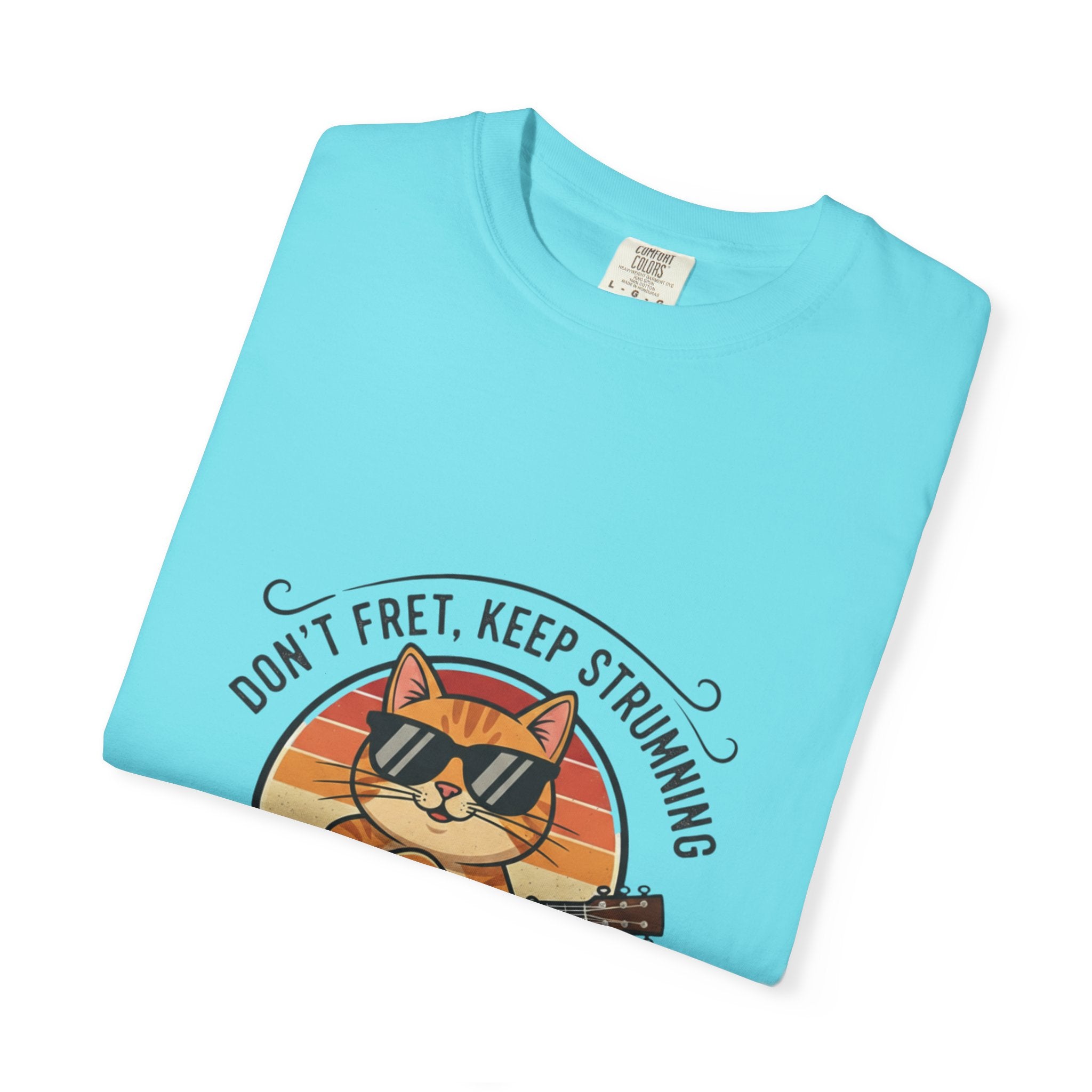 Don't Fret, Keep Strumming: Cat & Guitar Lover's Tee