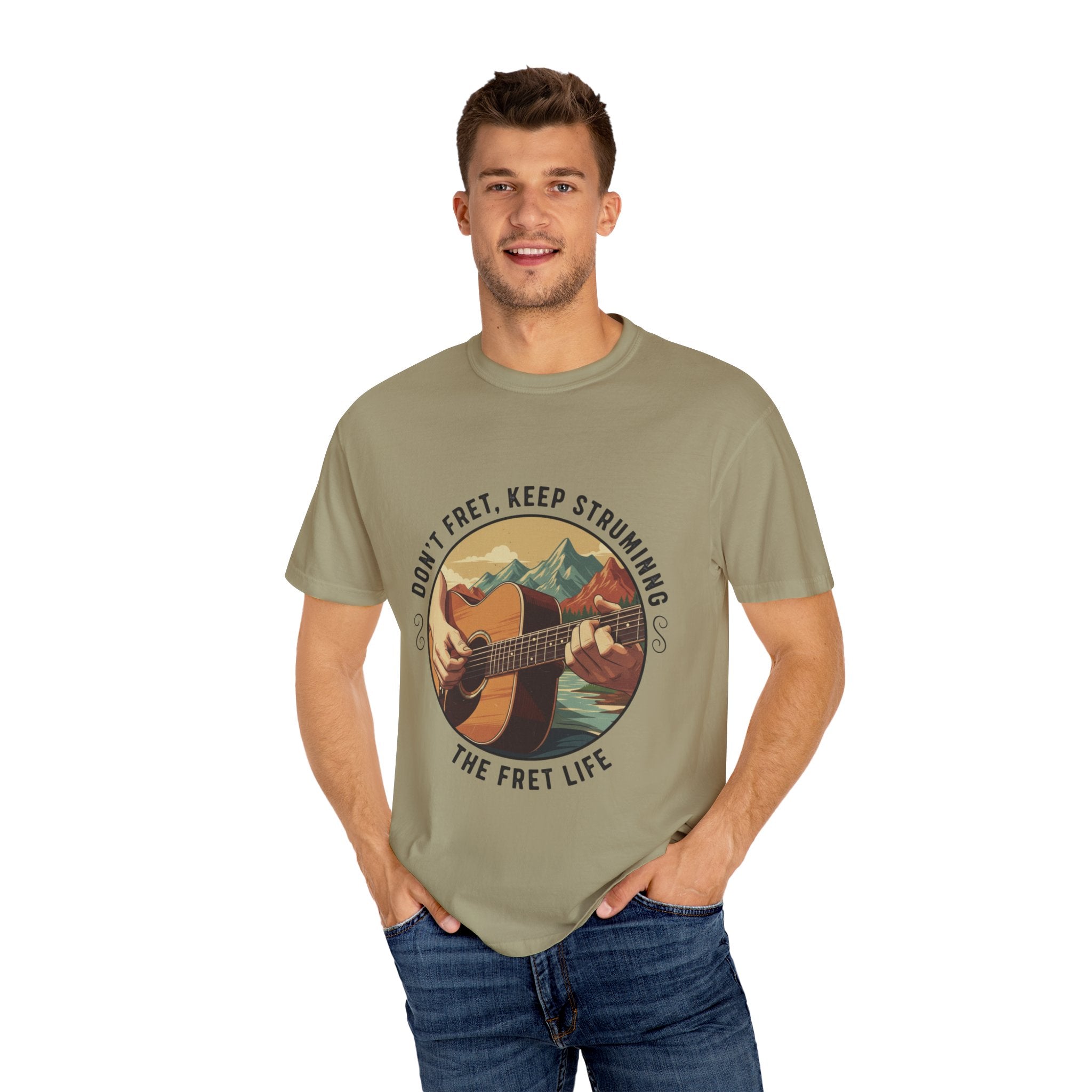 Don't Fret, Keep Strumming: Mountain Lake Serenade Tee
