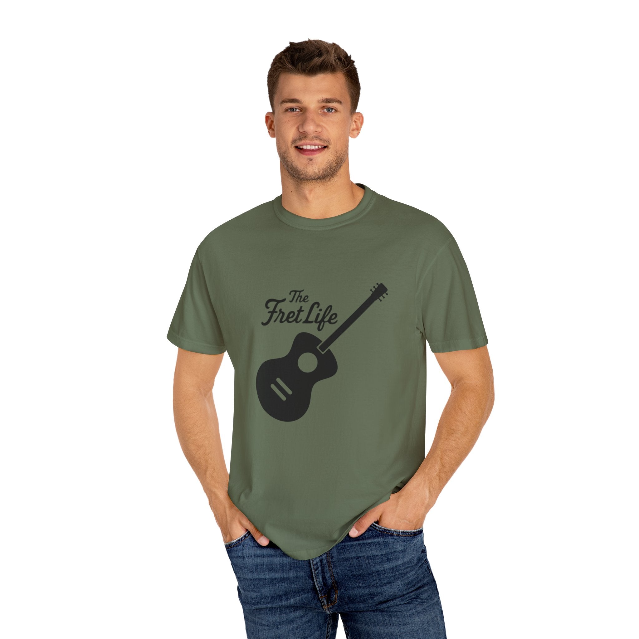 Acoustic Guitar, The Fret Life, Unisex Garment-Dyed T-shirt