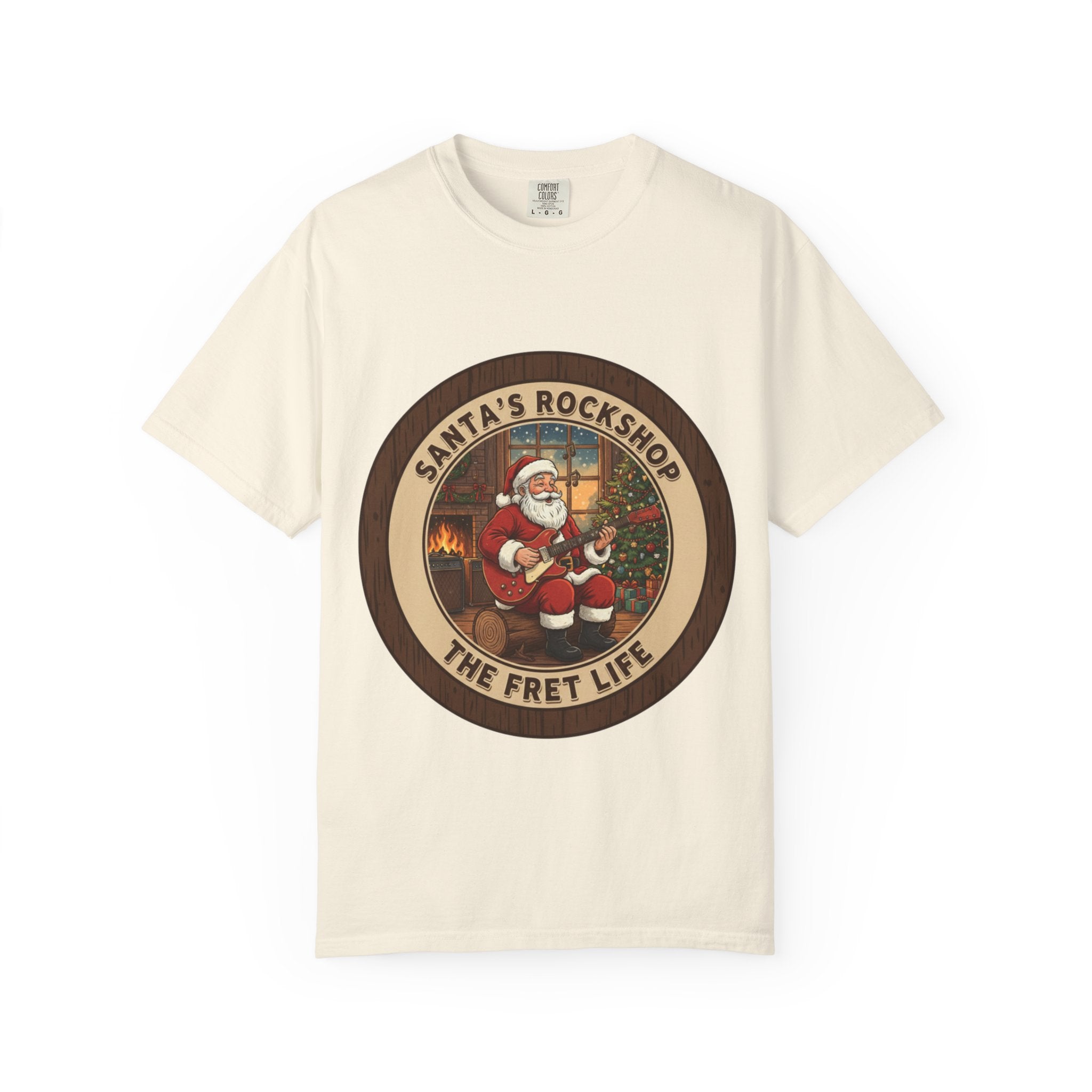 Santa's Rockshop Tee: Where the Elves Tune Up and Santa Shreds!