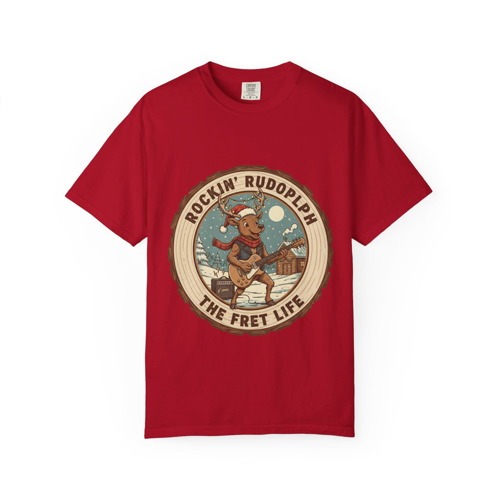 Rockin' Rudolph Christmas T-Shirt | Funny Reindeer Guitar Tee