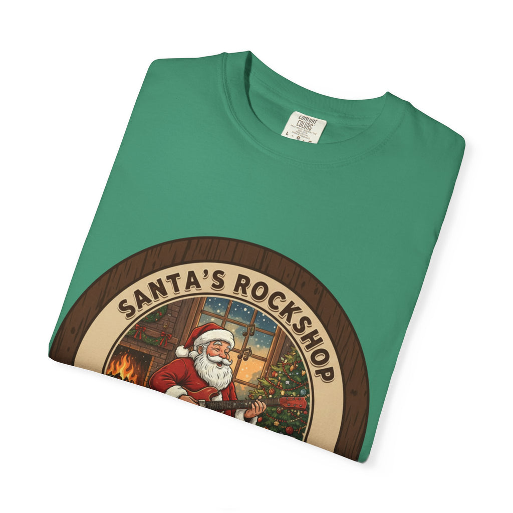 Santa's Rockshop Tee: Where the Elves Tune Up and Santa Shreds!
