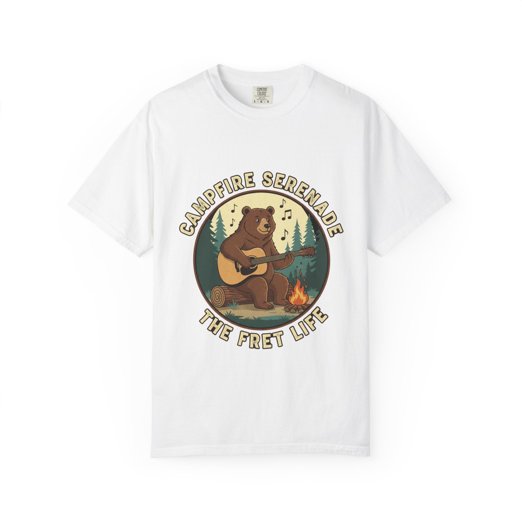 Campfire Serenade, Bear playing guitar design Garment-Dyed T-shirt