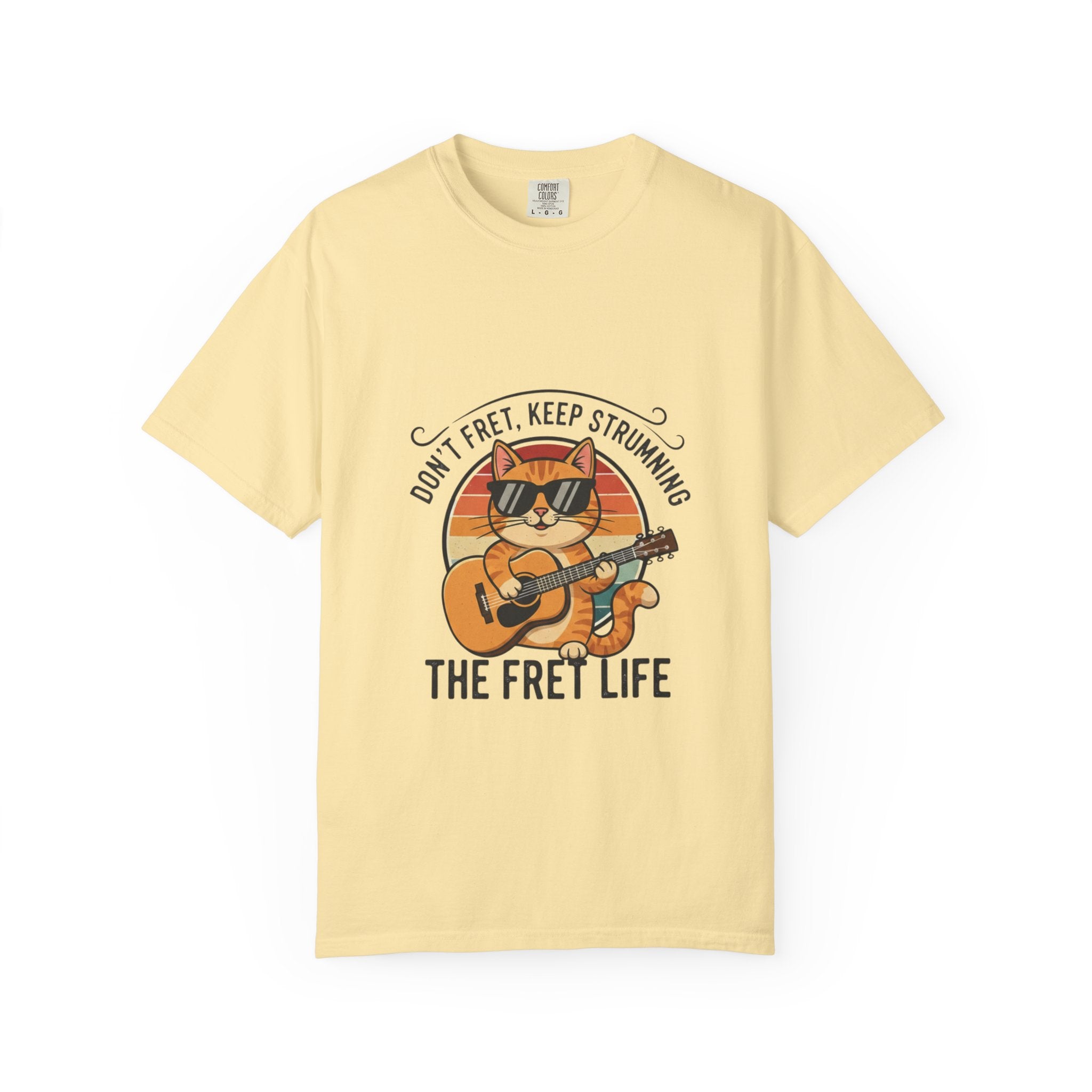 Don't Fret, Keep Strumming: Cat & Guitar Lover's Tee