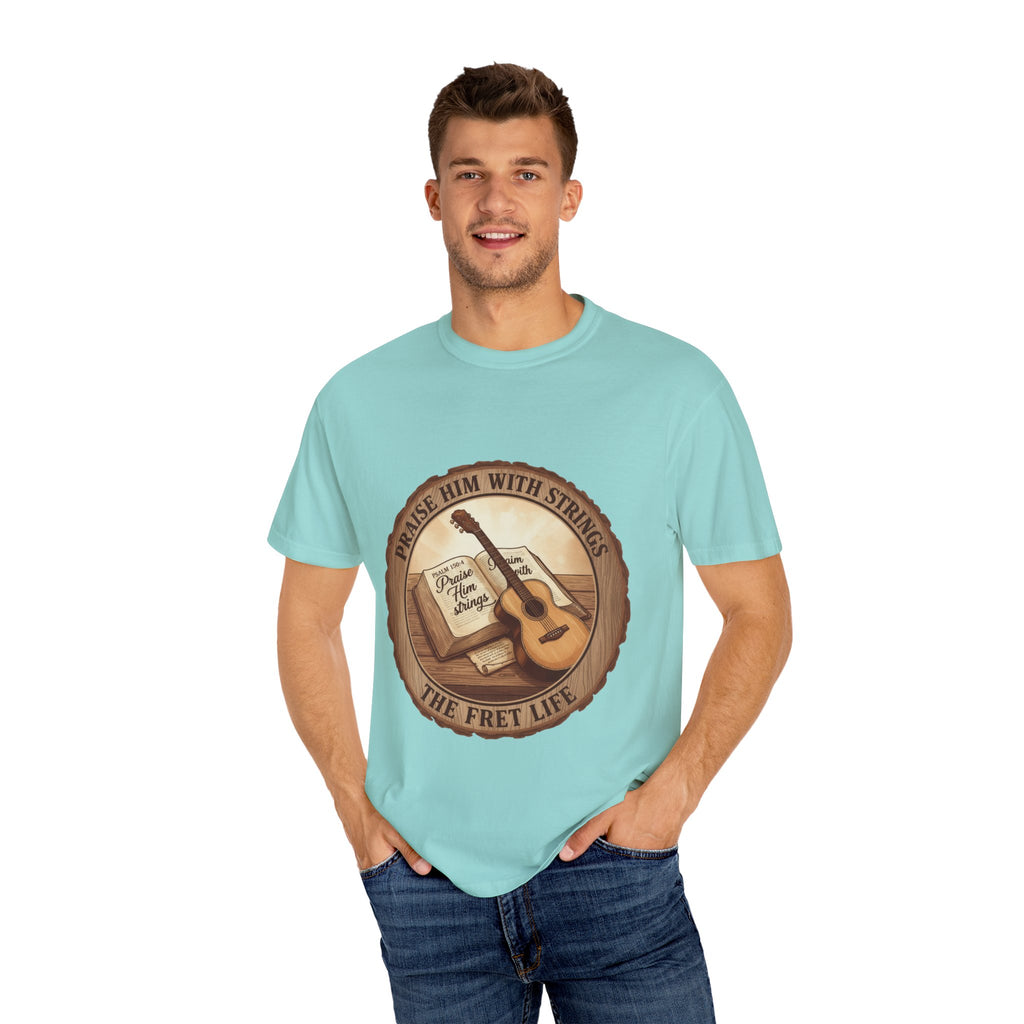 Praise Him With Strings T-Shirt | Psalm 150:4 Christian Guitar Tee