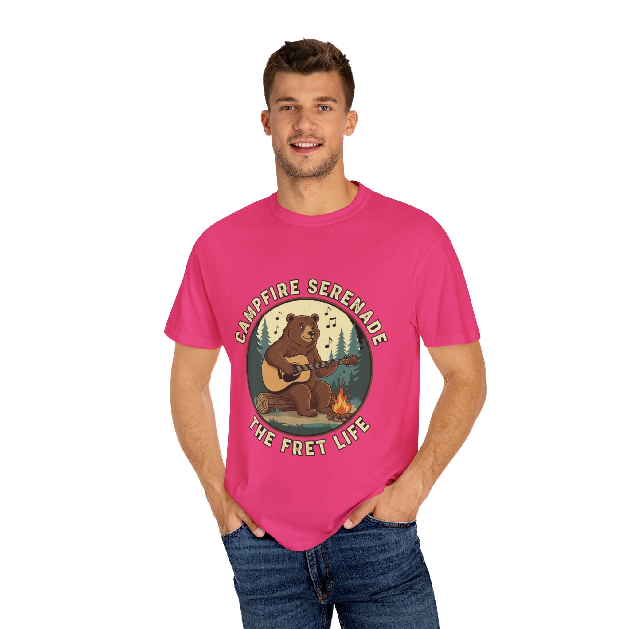 Campfire Serenade, Bear playing guitar design Garment-Dyed T-shirt