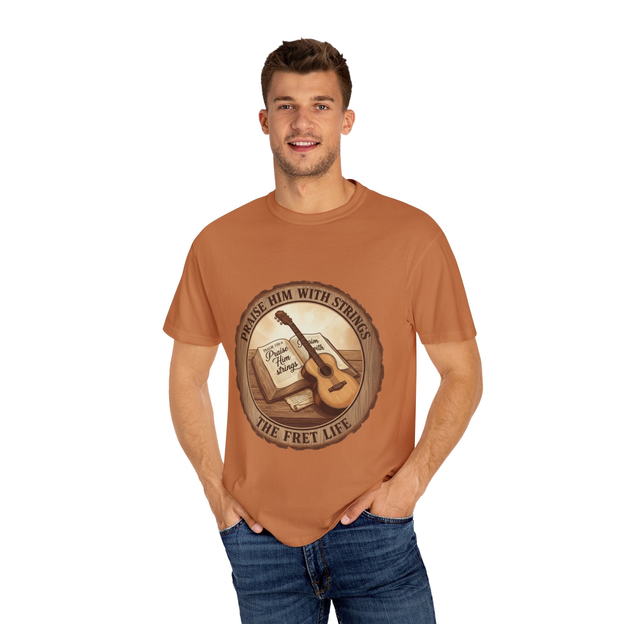 Praise Him With Strings T-Shirt | Psalm 150:4 Christian Guitar Tee