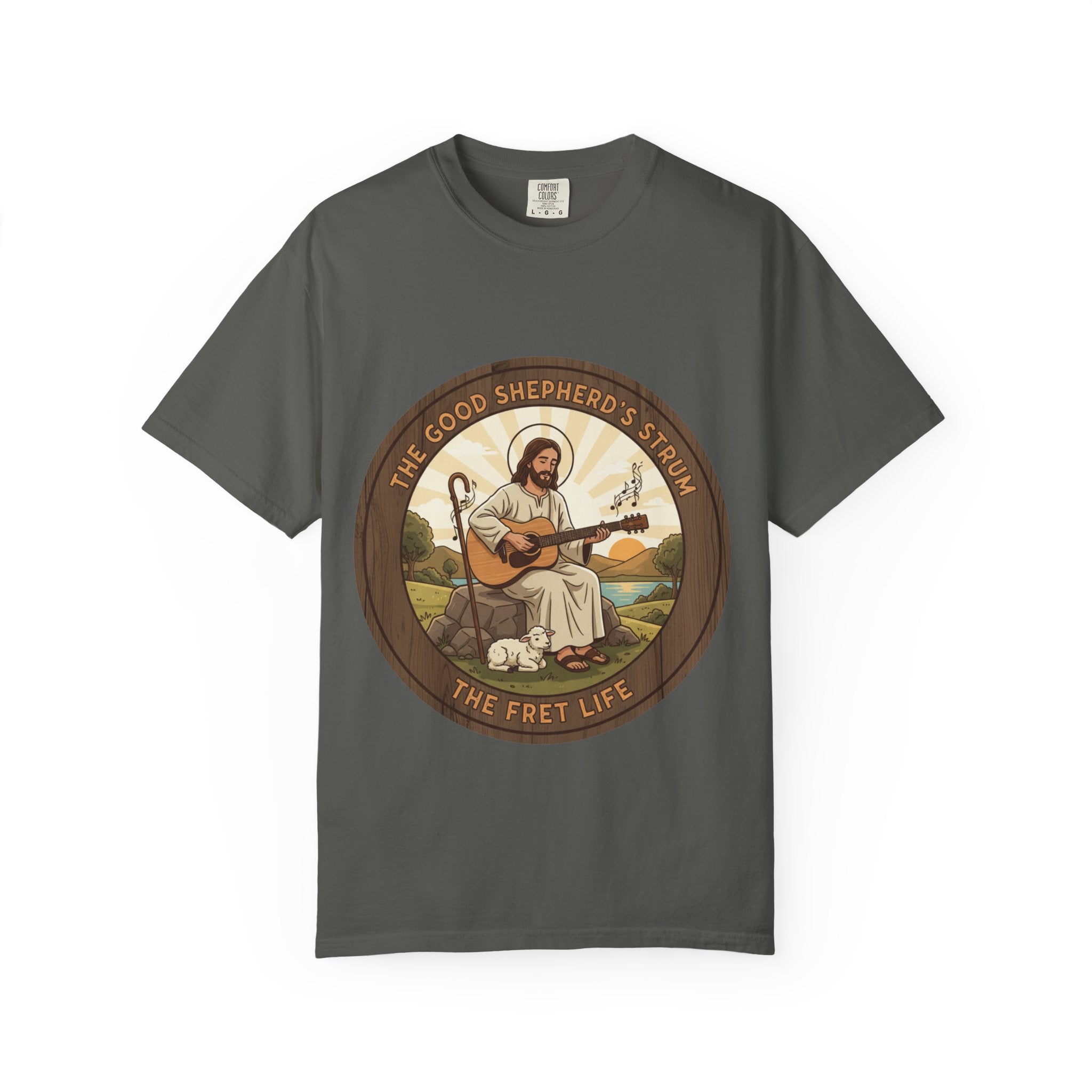 The Good Shepherd's Strum T-Shirt: Led by the Ultimate Musician.