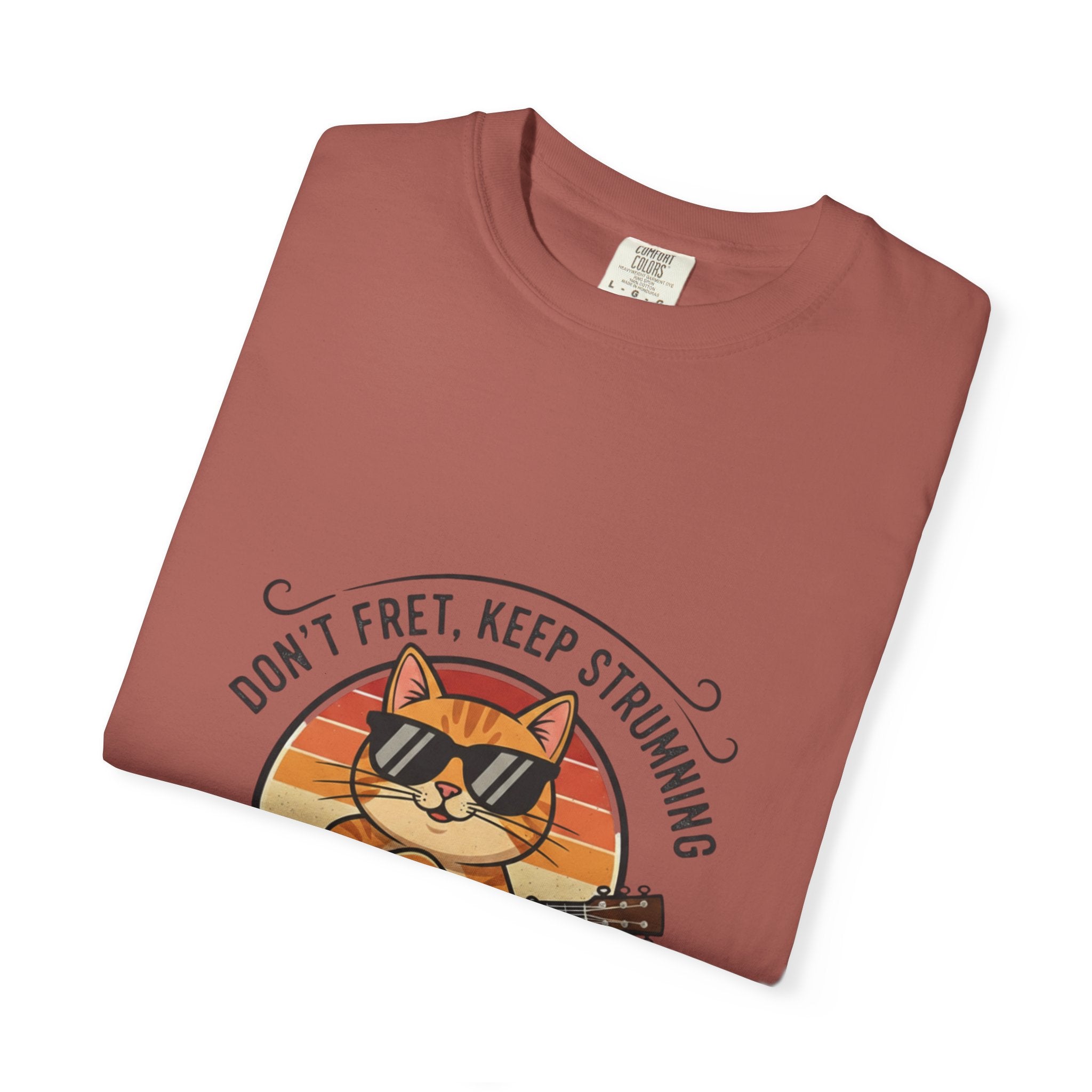 Don't Fret, Keep Strumming: Cat & Guitar Lover's Tee