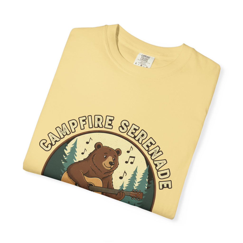 Campfire Serenade, Bear playing guitar design Garment-Dyed T-shirt