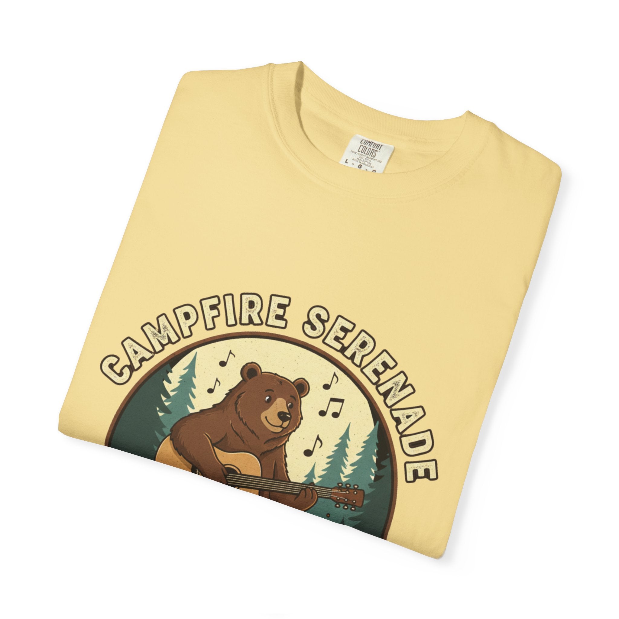 Campfire Serenade, Bear playing guitar design Garment-Dyed T-shirt