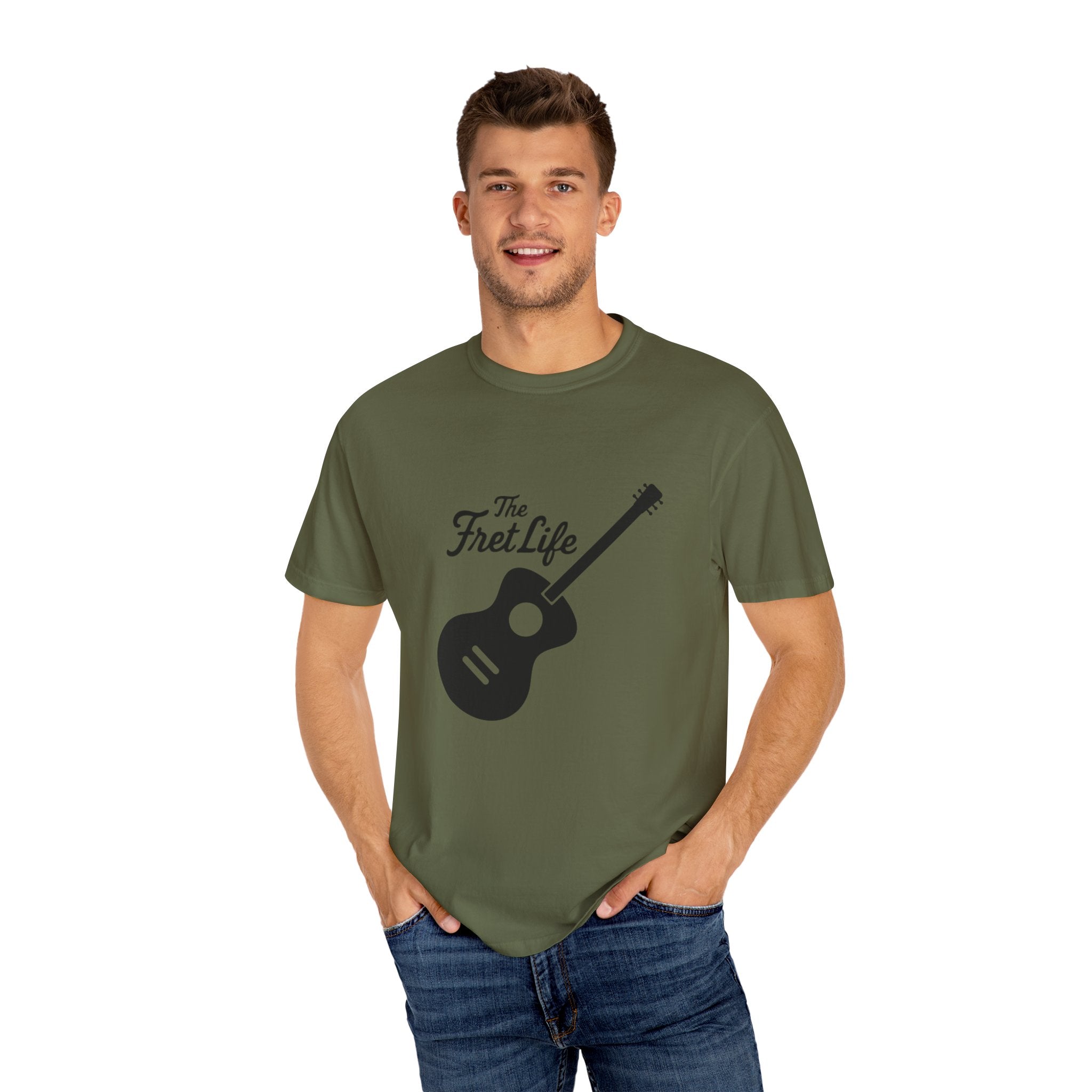 Acoustic Guitar, The Fret Life, Unisex Garment-Dyed T-shirt