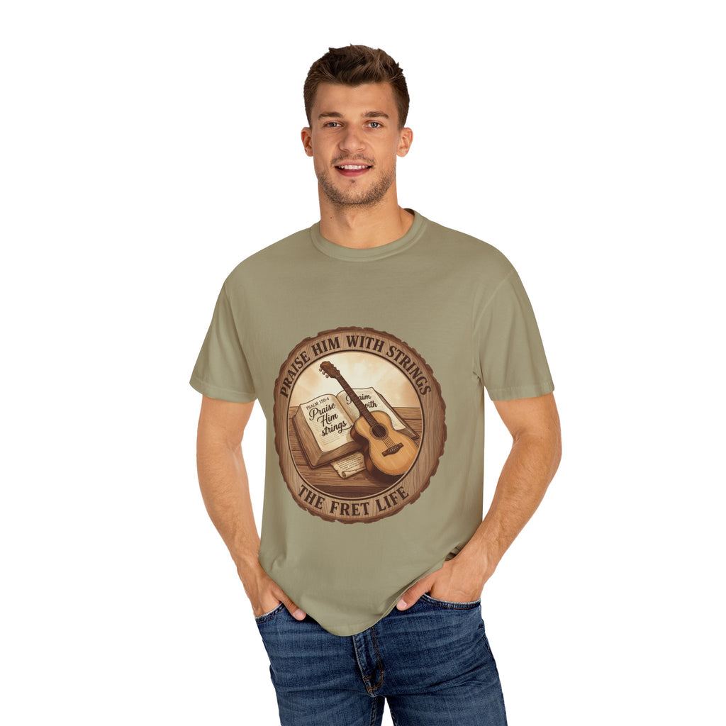 Praise Him With Strings T-Shirt | Psalm 150:4 Christian Guitar Tee