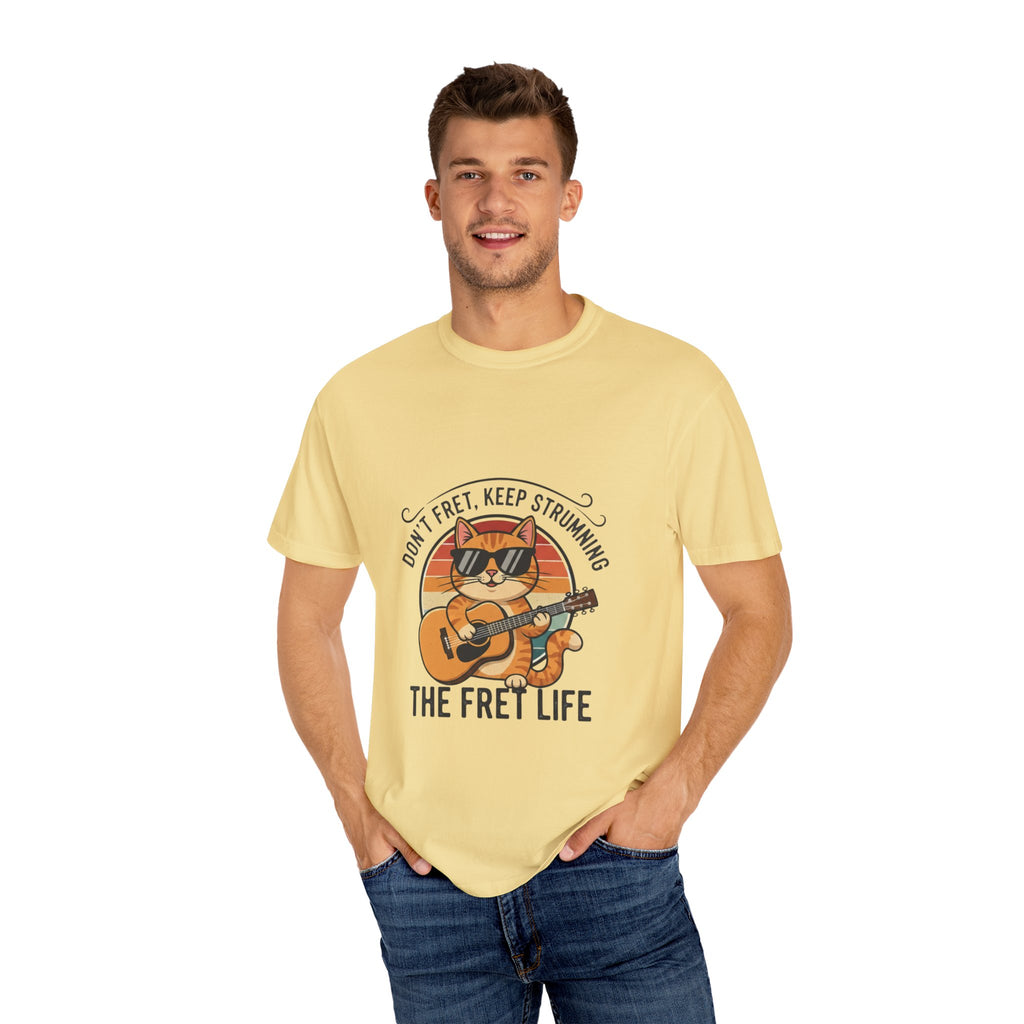 Don't Fret, Keep Strumming: Cat & Guitar Lover's Tee