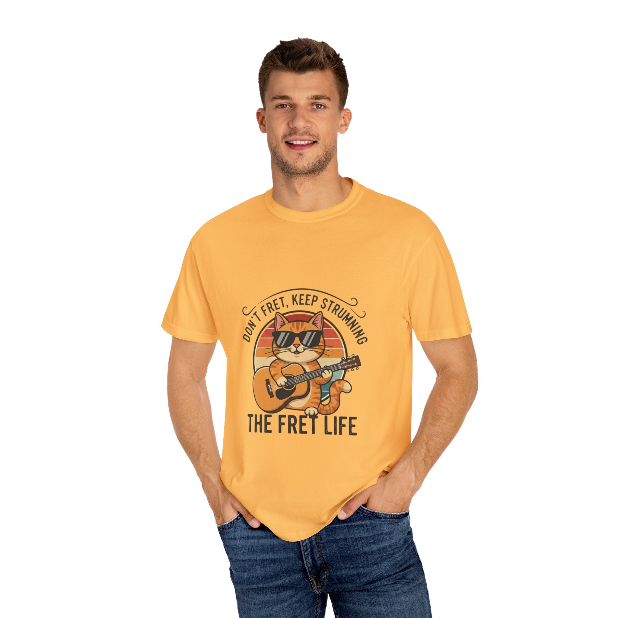 Don't Fret, Keep Strumming: Cat & Guitar Lover's Tee