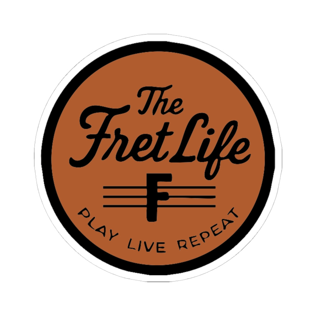The Fret Life Round Sticker — 'Play Live Repeat' Guitar Music Decal