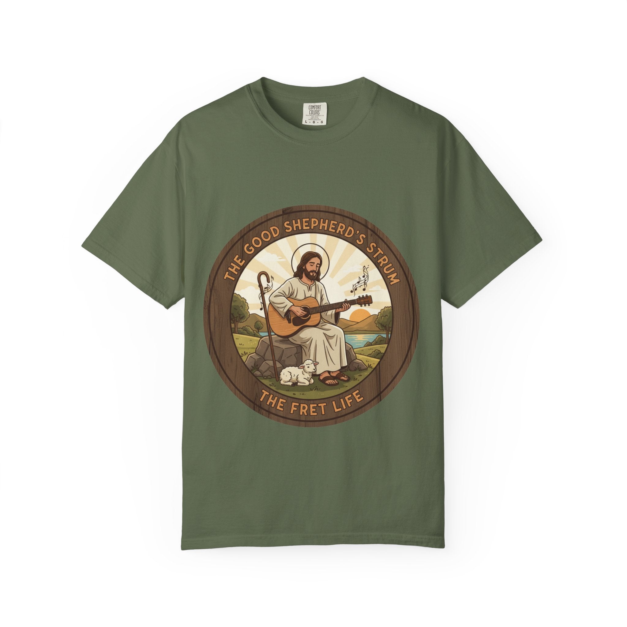 The Good Shepherd's Strum T-Shirt: Led by the Ultimate Musician.