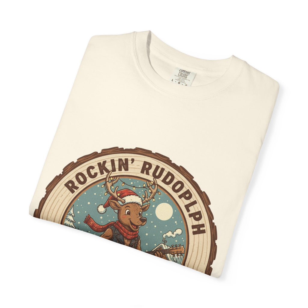 Rockin' Rudolph Christmas T-Shirt | Funny Reindeer Guitar Tee
