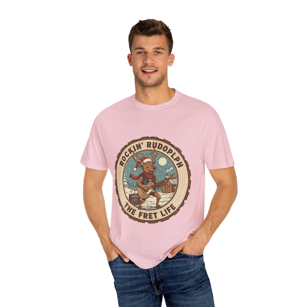 Rockin' Rudolph Christmas T-Shirt | Funny Reindeer Guitar Tee