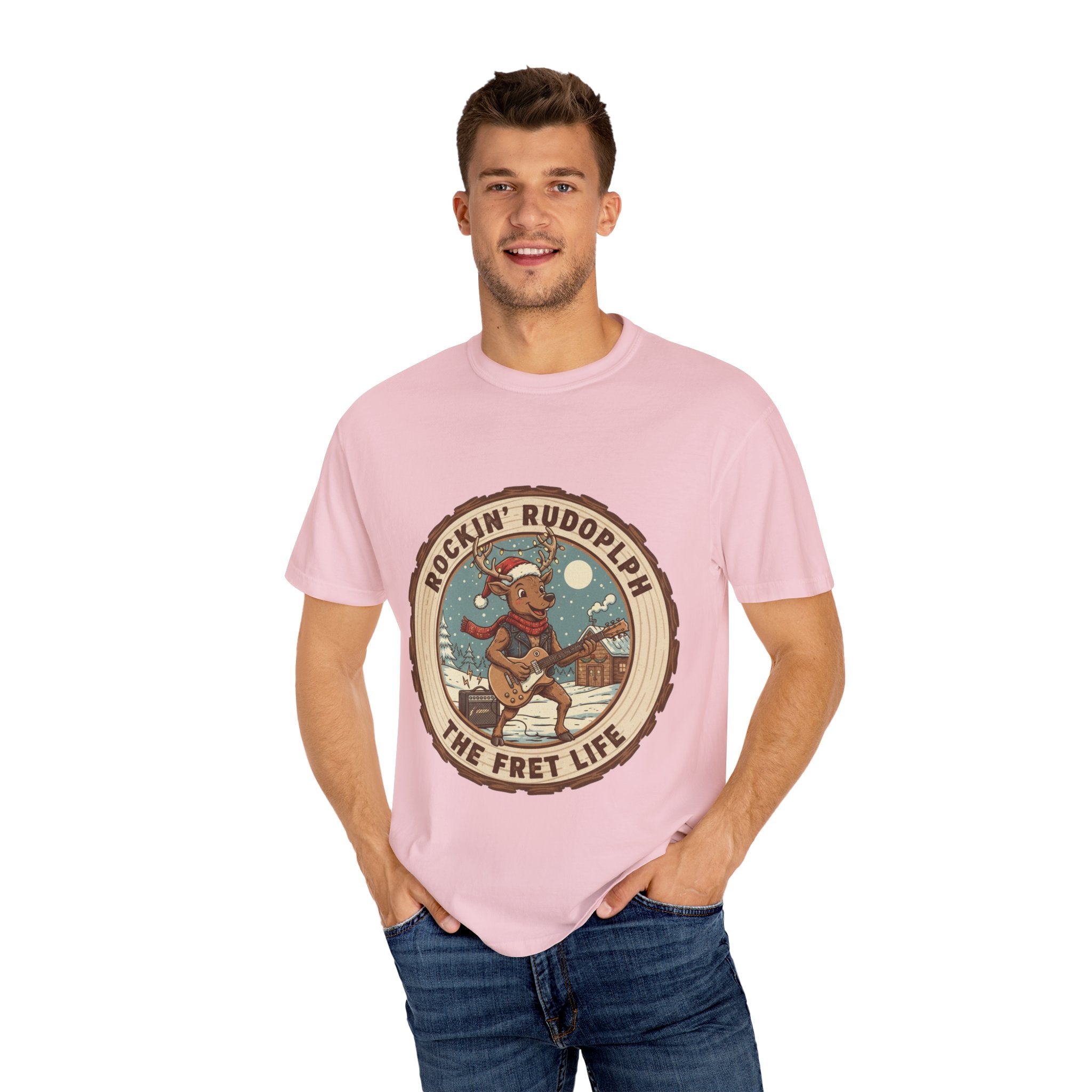 Rockin' Rudolph Christmas T-Shirt | Funny Reindeer Guitar Tee