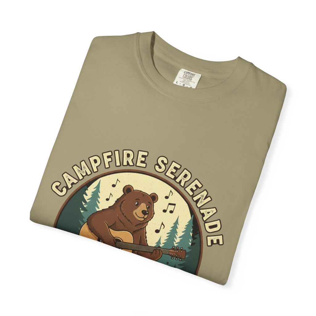 Campfire Serenade, Bear playing guitar design Garment-Dyed T-shirt