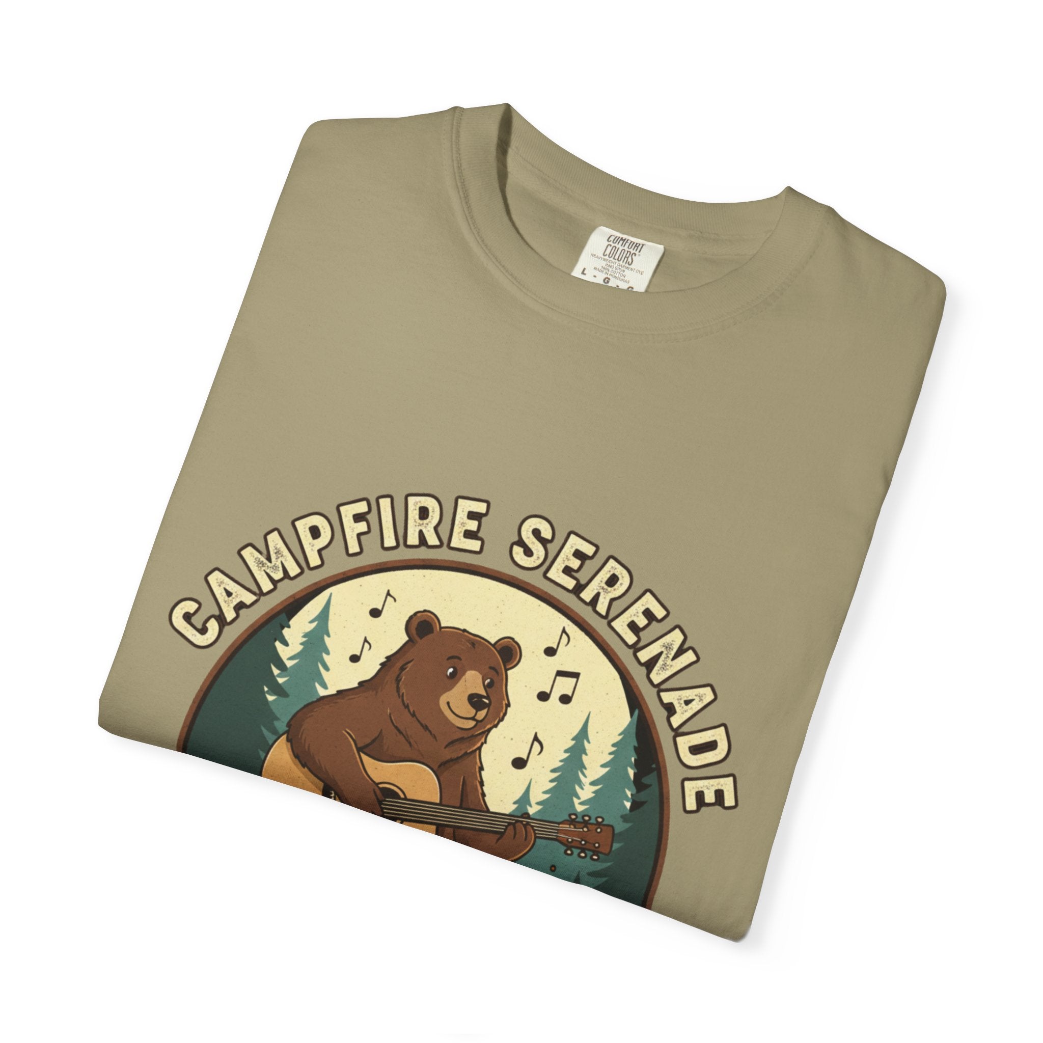 Campfire Serenade, Bear playing guitar design Garment-Dyed T-shirt