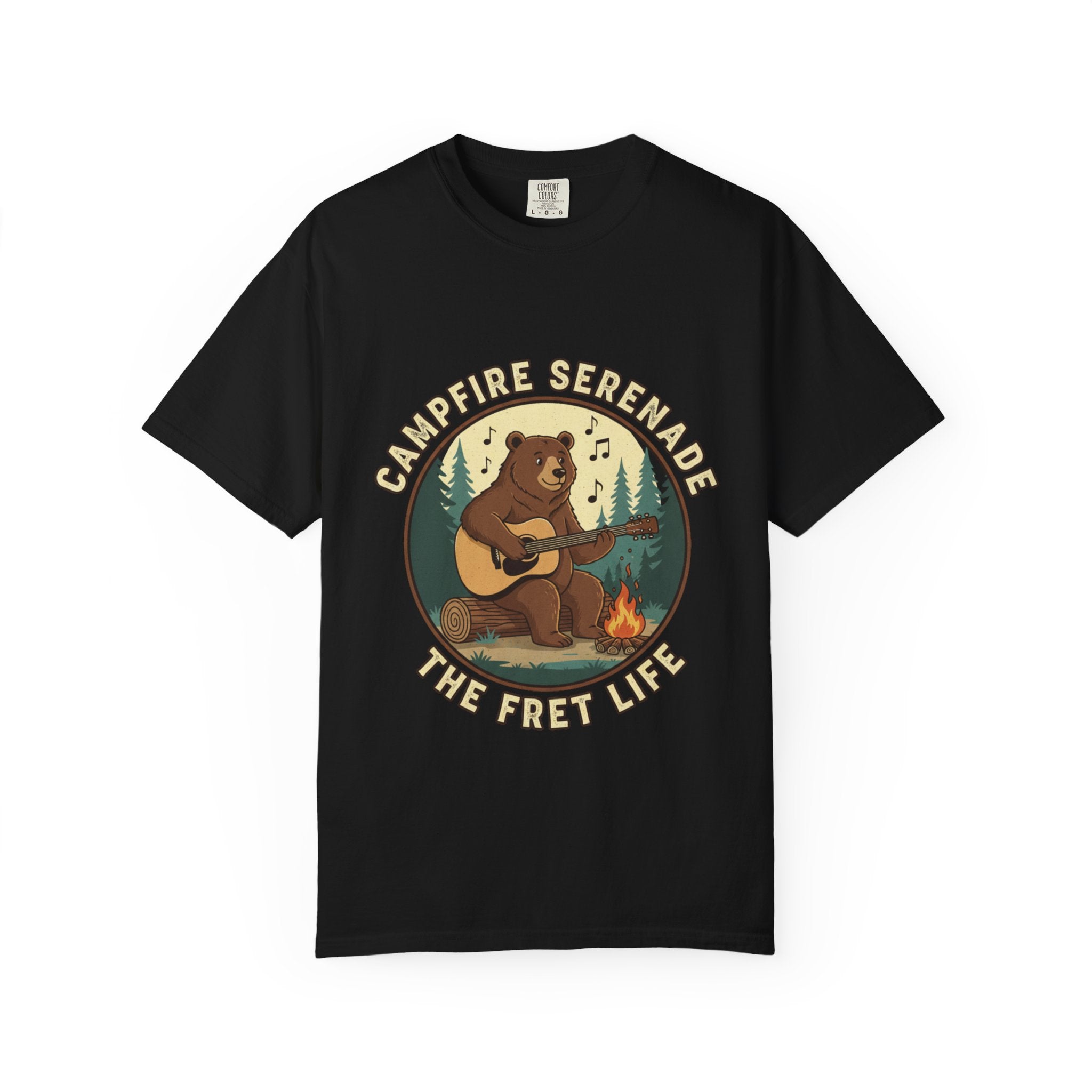 Campfire Serenade, Bear playing guitar design Garment-Dyed T-shirt