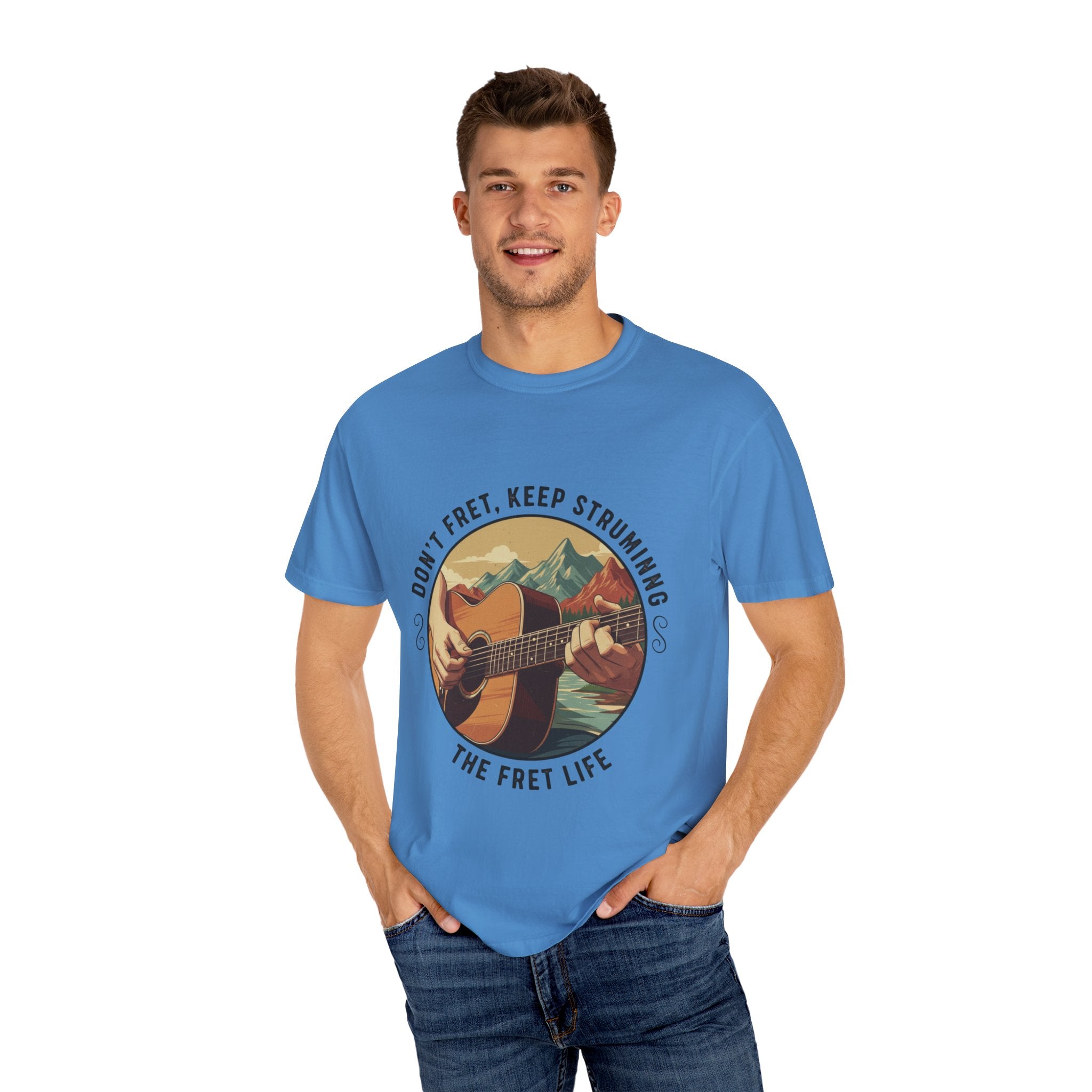 Don't Fret, Keep Strumming: Mountain Lake Serenade Tee