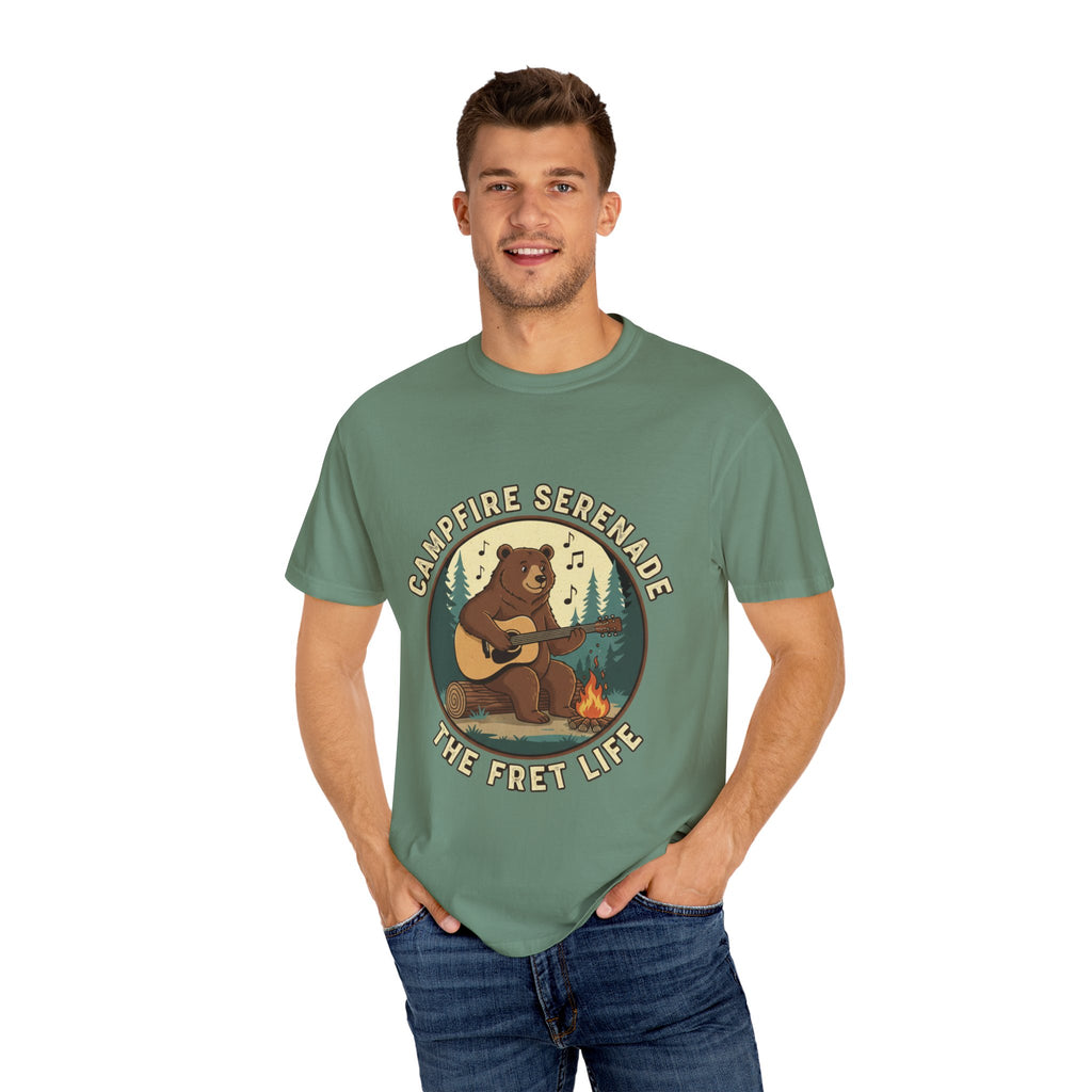 Campfire Serenade, Bear playing guitar design Garment-Dyed T-shirt