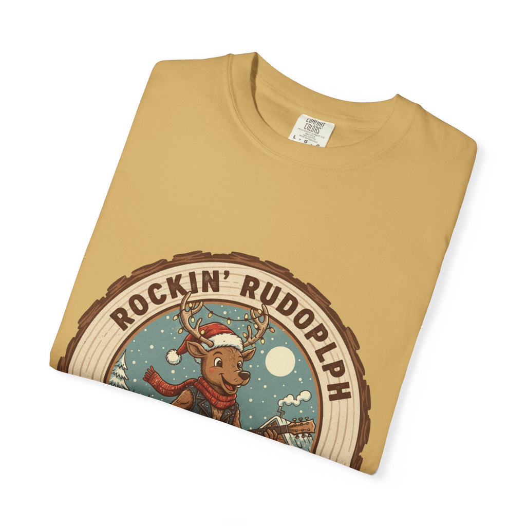 Rockin' Rudolph Christmas T-Shirt | Funny Reindeer Guitar Tee