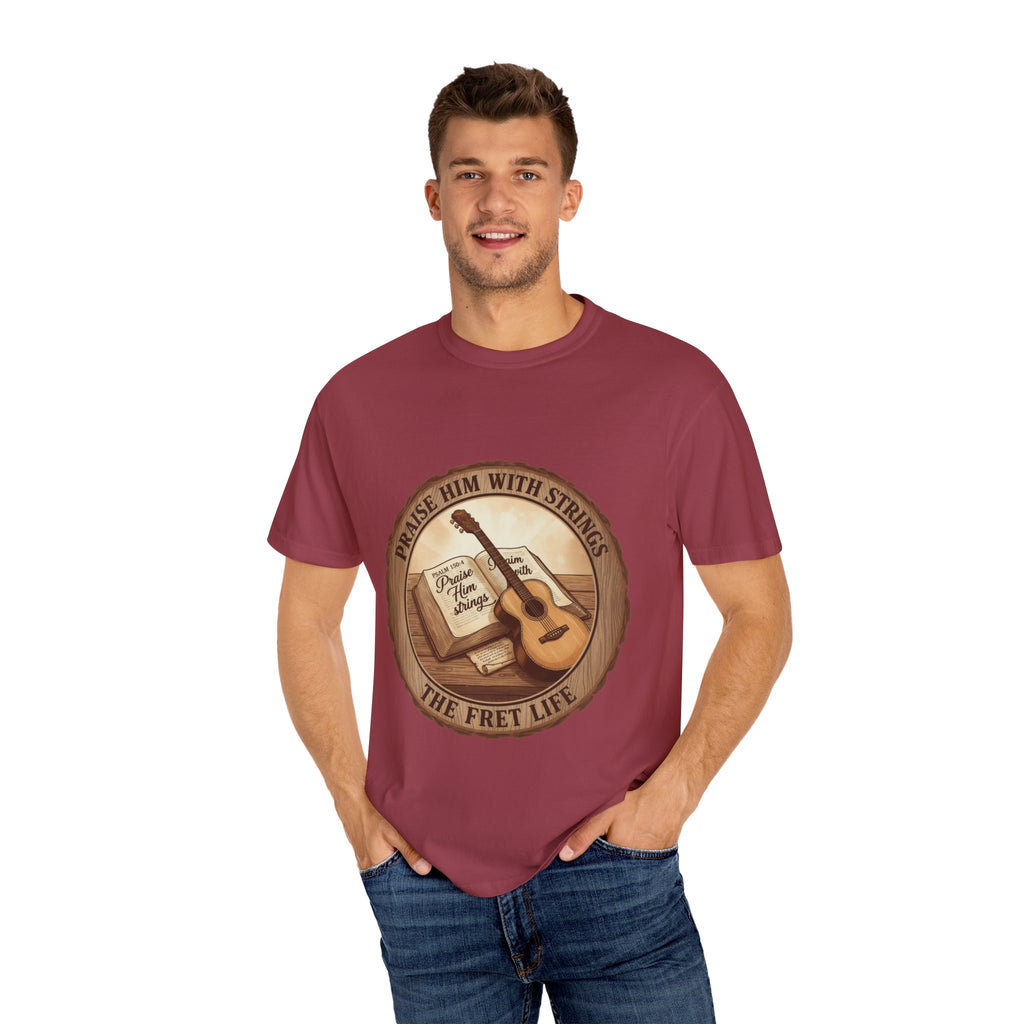 Praise Him With Strings T-Shirt | Psalm 150:4 Christian Guitar Tee