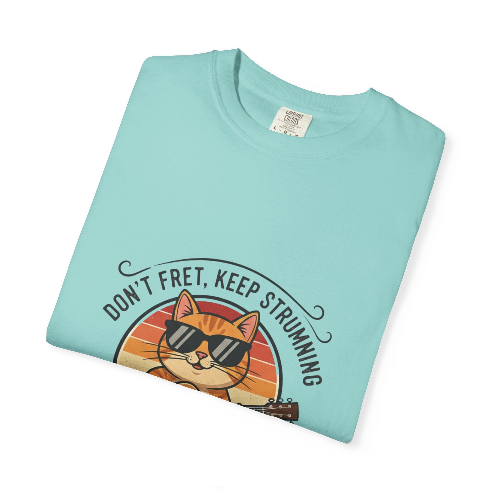 Don't Fret, Keep Strumming: Cat & Guitar Lover's Tee