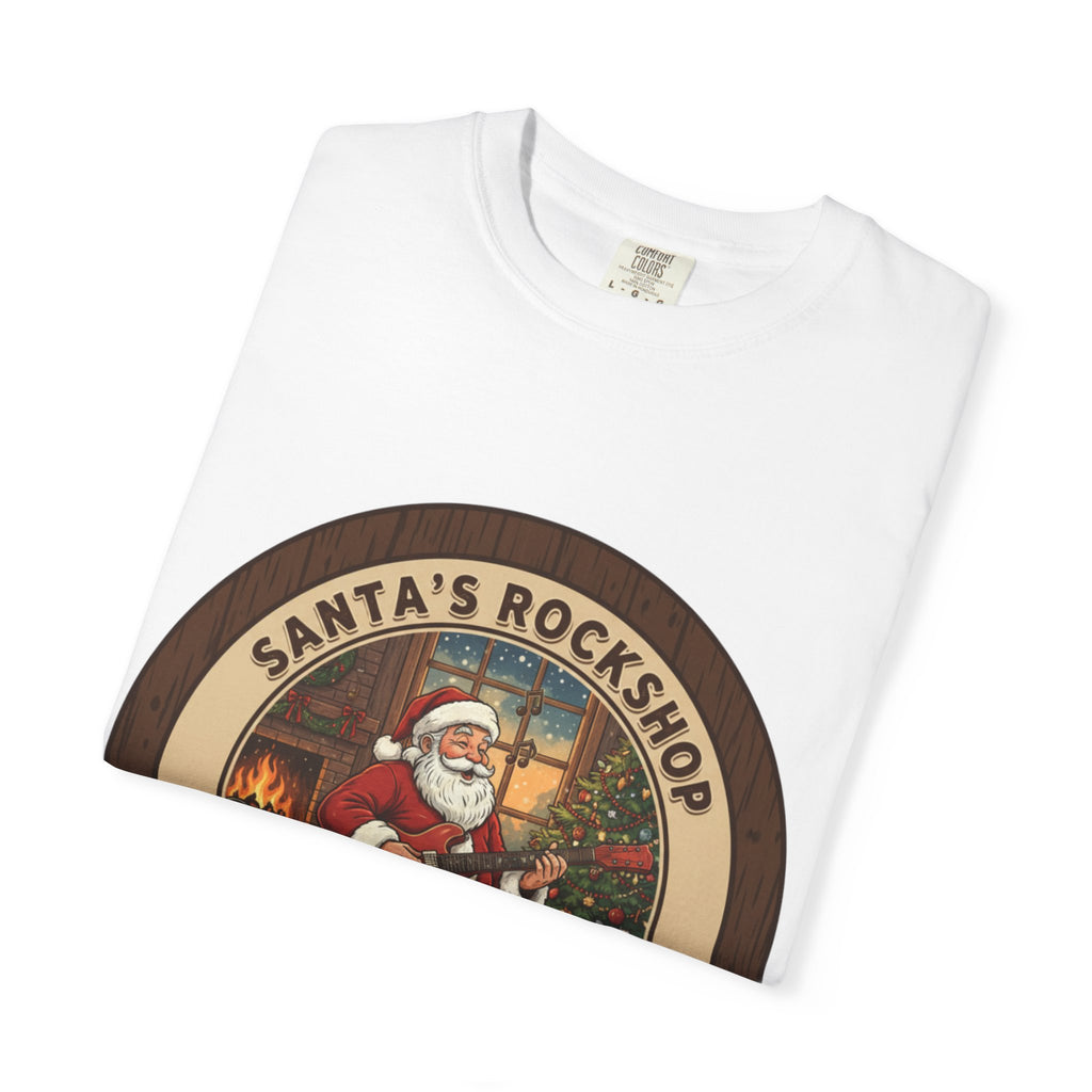 Santa's Rockshop Tee: Where the Elves Tune Up and Santa Shreds!
