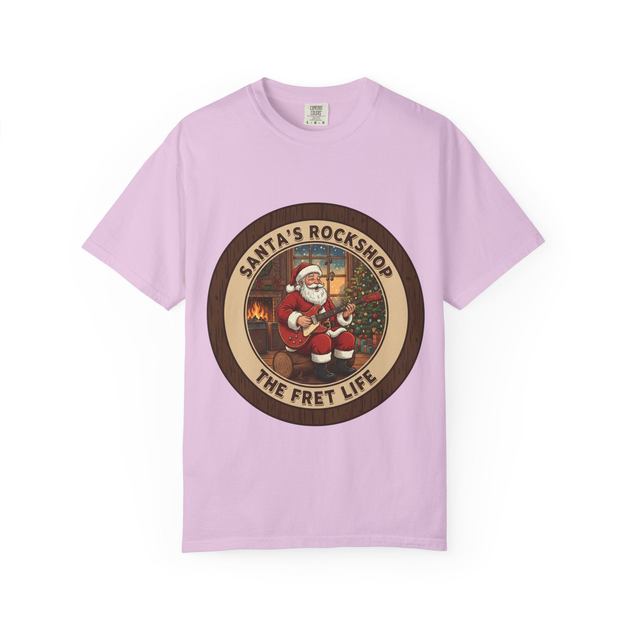Santa's Rockshop Tee: Where the Elves Tune Up and Santa Shreds!