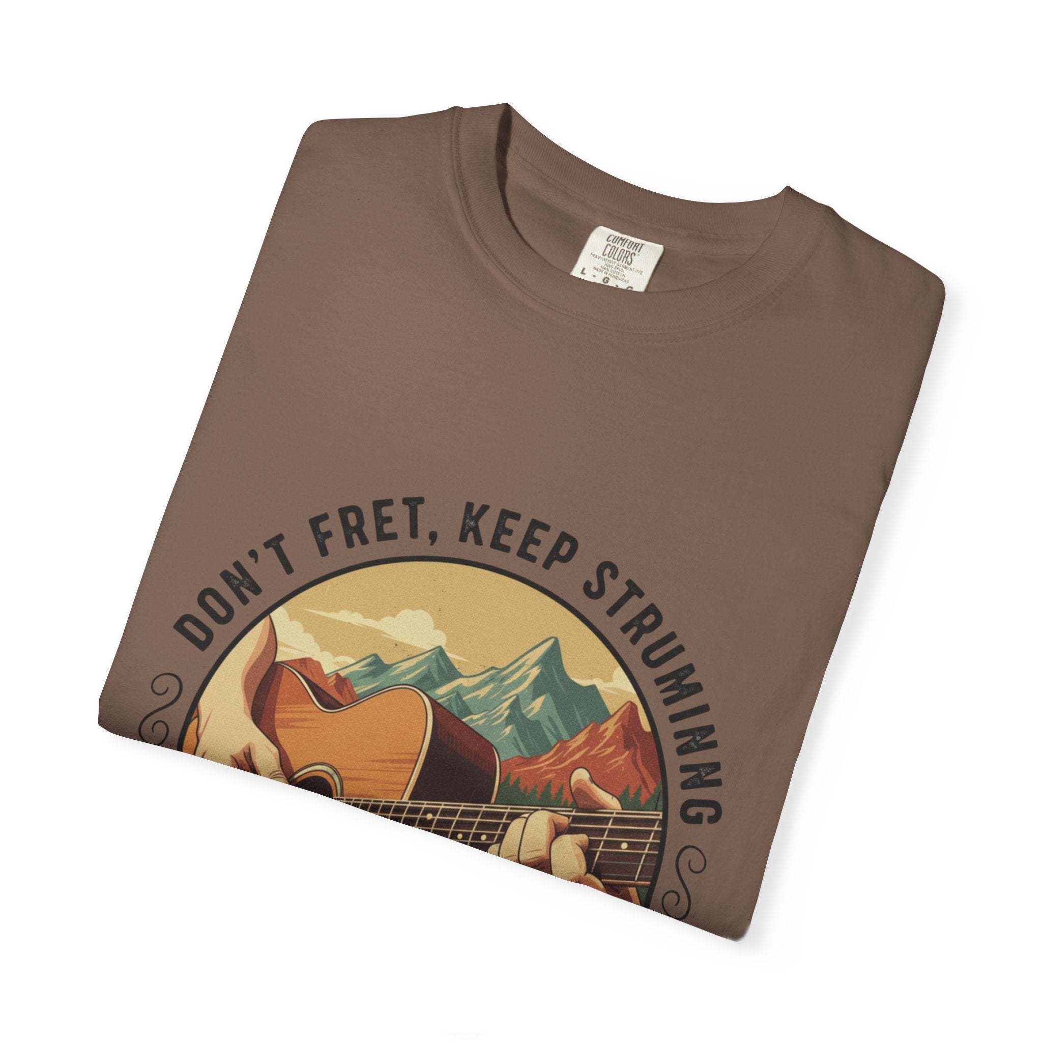 Don't Fret, Keep Strumming: Mountain Lake Serenade Tee