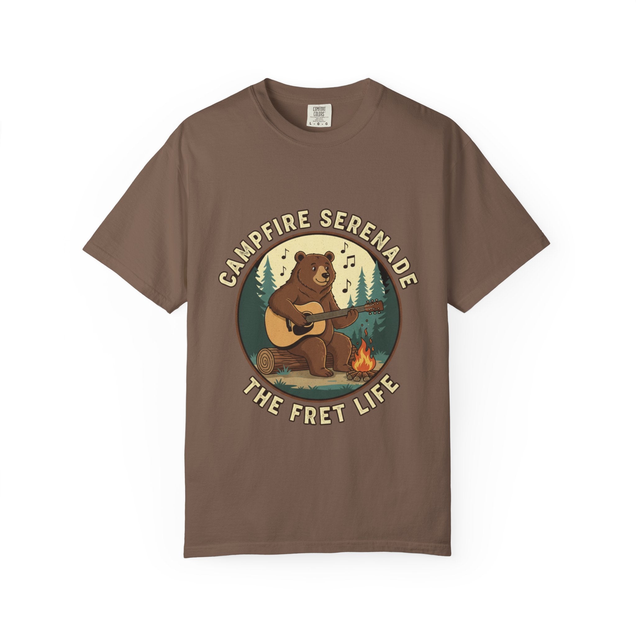 Campfire Serenade, Bear playing guitar design Garment-Dyed T-shirt
