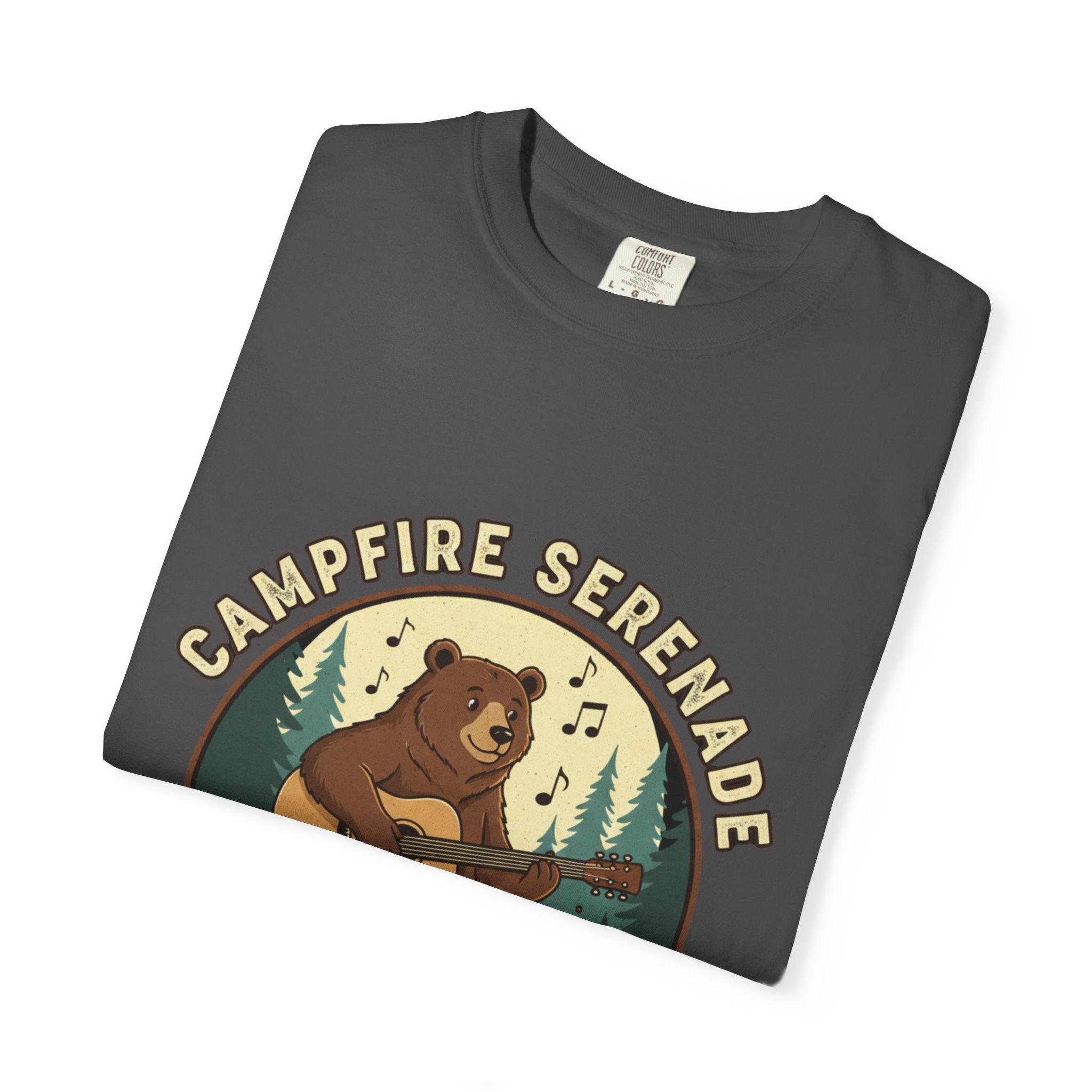 Campfire Serenade, Bear playing guitar design Garment-Dyed T-shirt