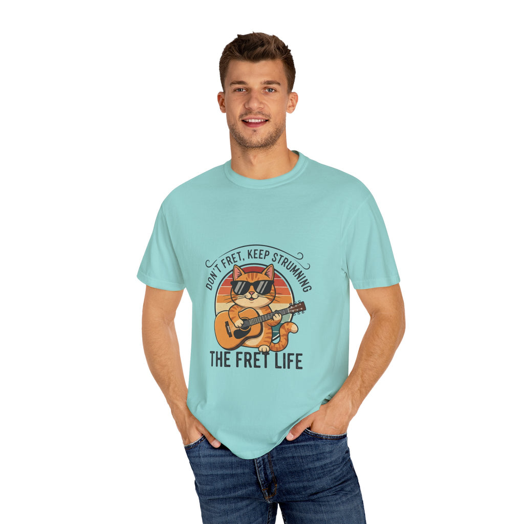 Don't Fret, Keep Strumming: Cat & Guitar Lover's Tee