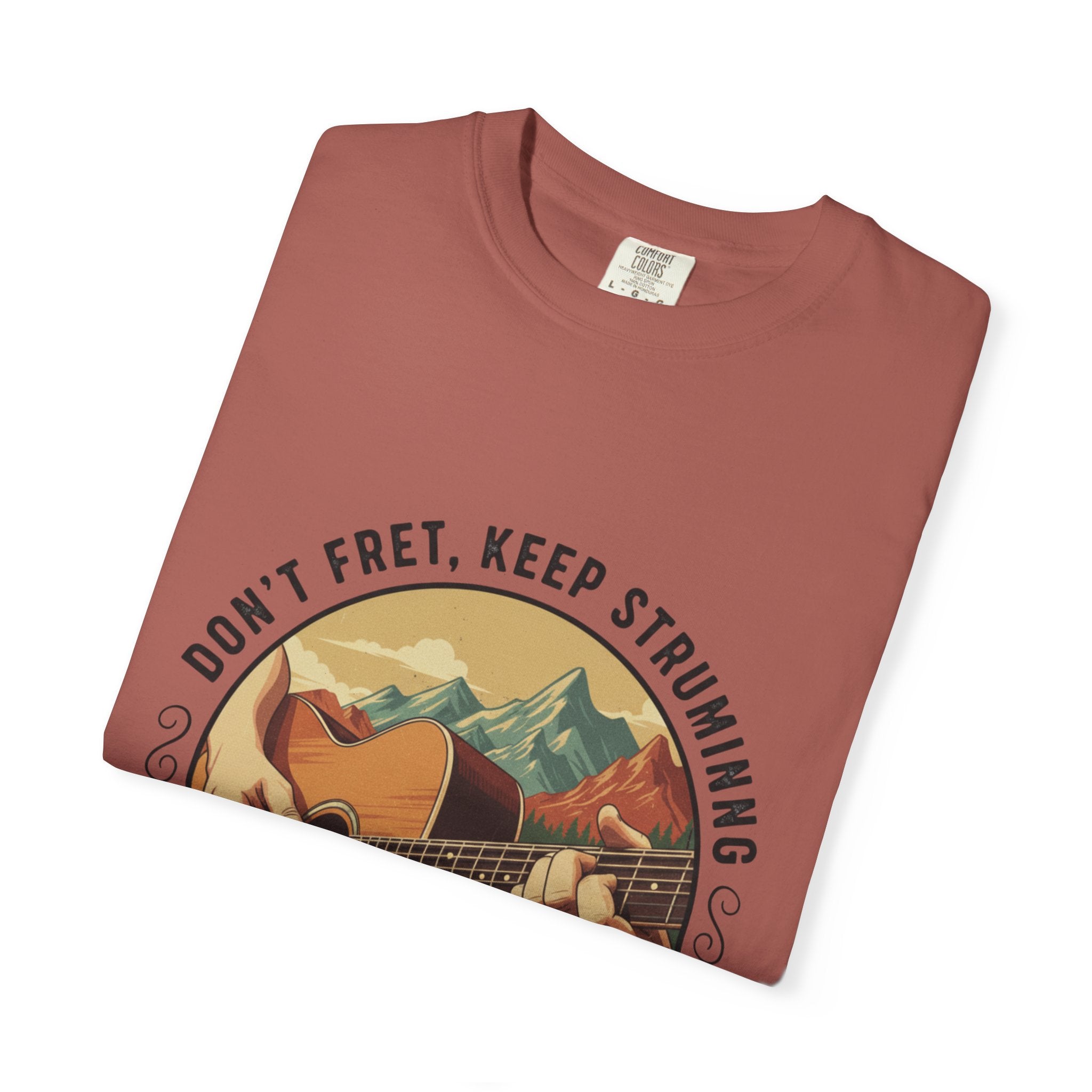 Don't Fret, Keep Strumming: Mountain Lake Serenade Tee